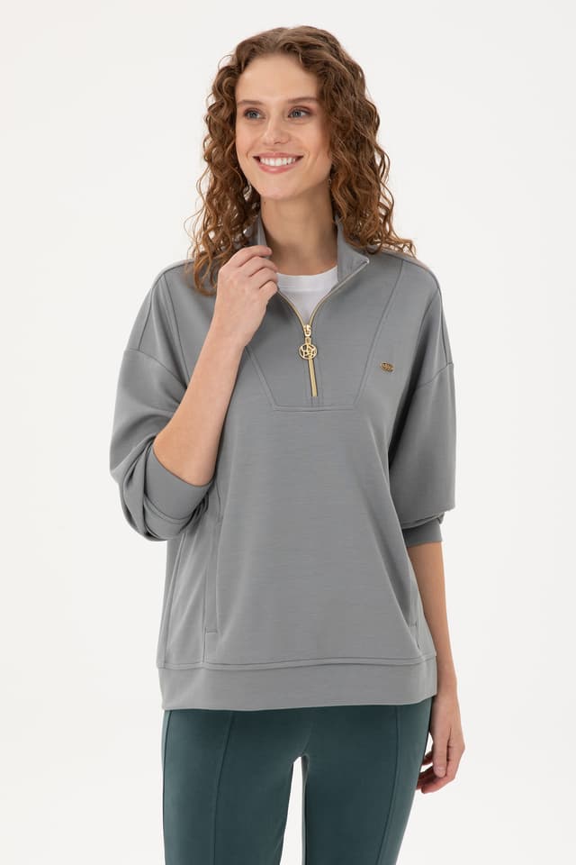 سویشرت زنانه U.S. Polo Assn. طوسی با ترکیب مودال یقه ایستاده زیپدار مدل 50298988-VR086 سویشرت زنانه U.S. Polo Assn. طوسی با ترکیب مودال یقه ایستاده زیپدار مدل 50298988-VR086