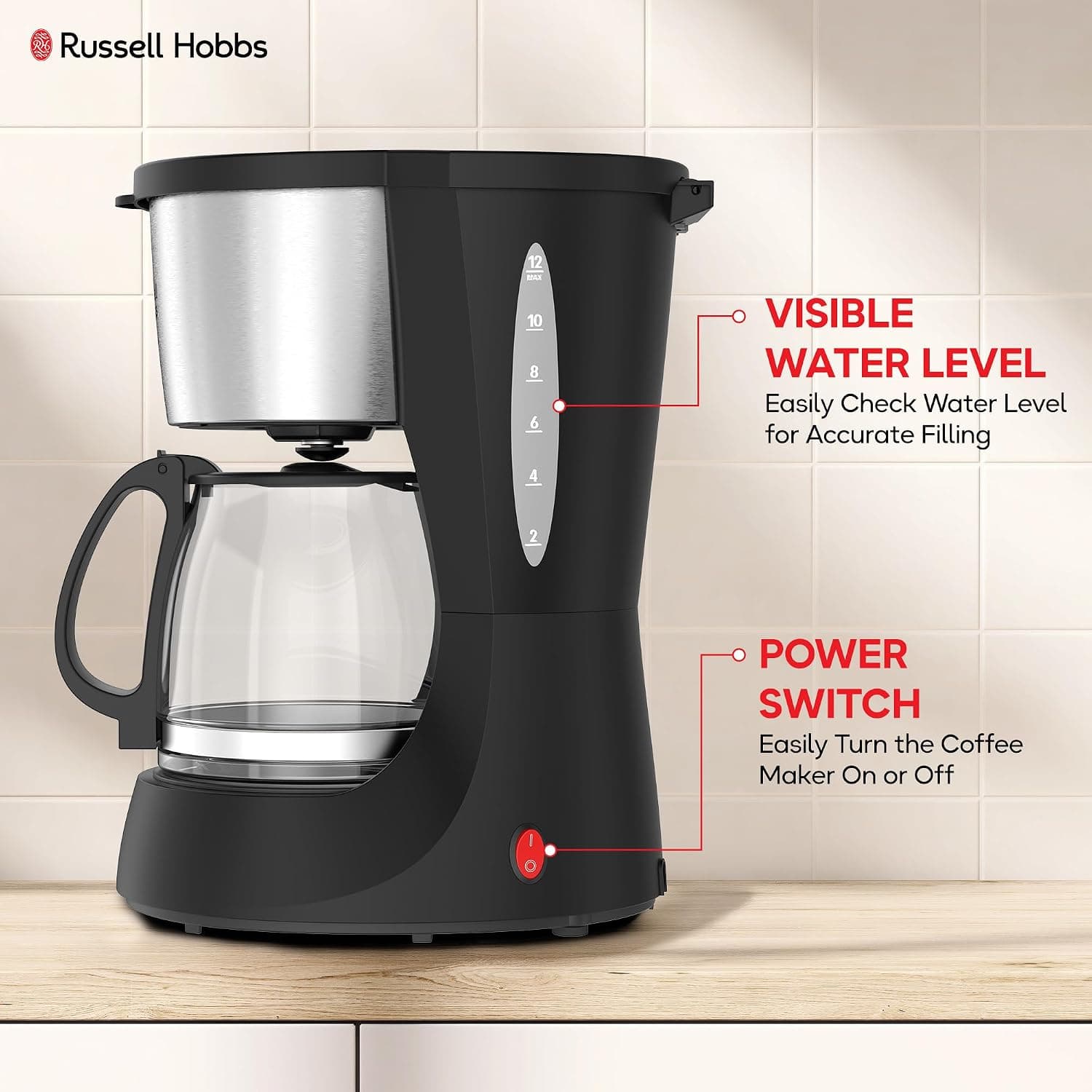 دستگاه قهوهساز فیلتری Russell Hobbs 1000W 1.5L 12 فنجانی مدل CM6689 دستگاه قهوهساز فیلتری Russell Hobbs 1000W 1.5L 12 فنجانی مدل CM6689