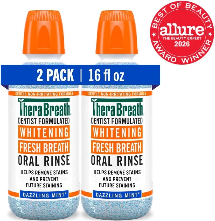 دهانشویه سفیدکننده و خوشبوکننده نفس TheraBreath با طعم نعناع درخشان، 16 Ounce (Pack of 2) دهانشویه سفیدکننده و خوشبوکننده نفس TheraBreath با طعم نعناع درخشان، 16 Ounce (Pack of 2)