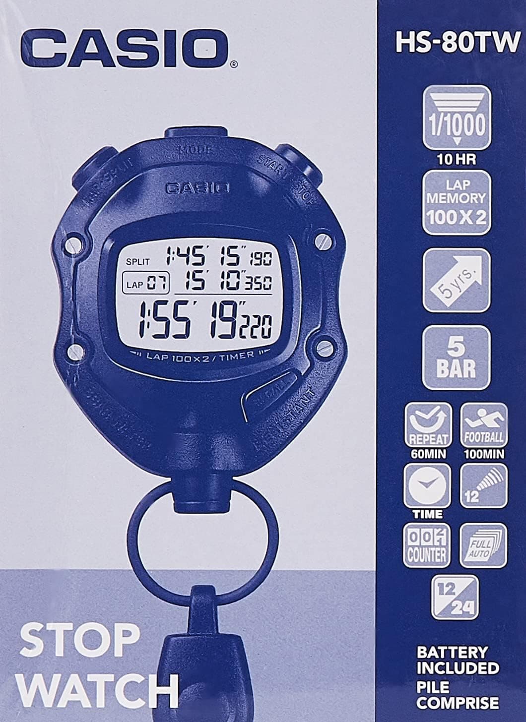 کرنومتر دیجیتال مشکی Casio مدل HS-80TW-1DF کرنومتر دیجیتال مشکی Casio مدل HS-80TW-1DF