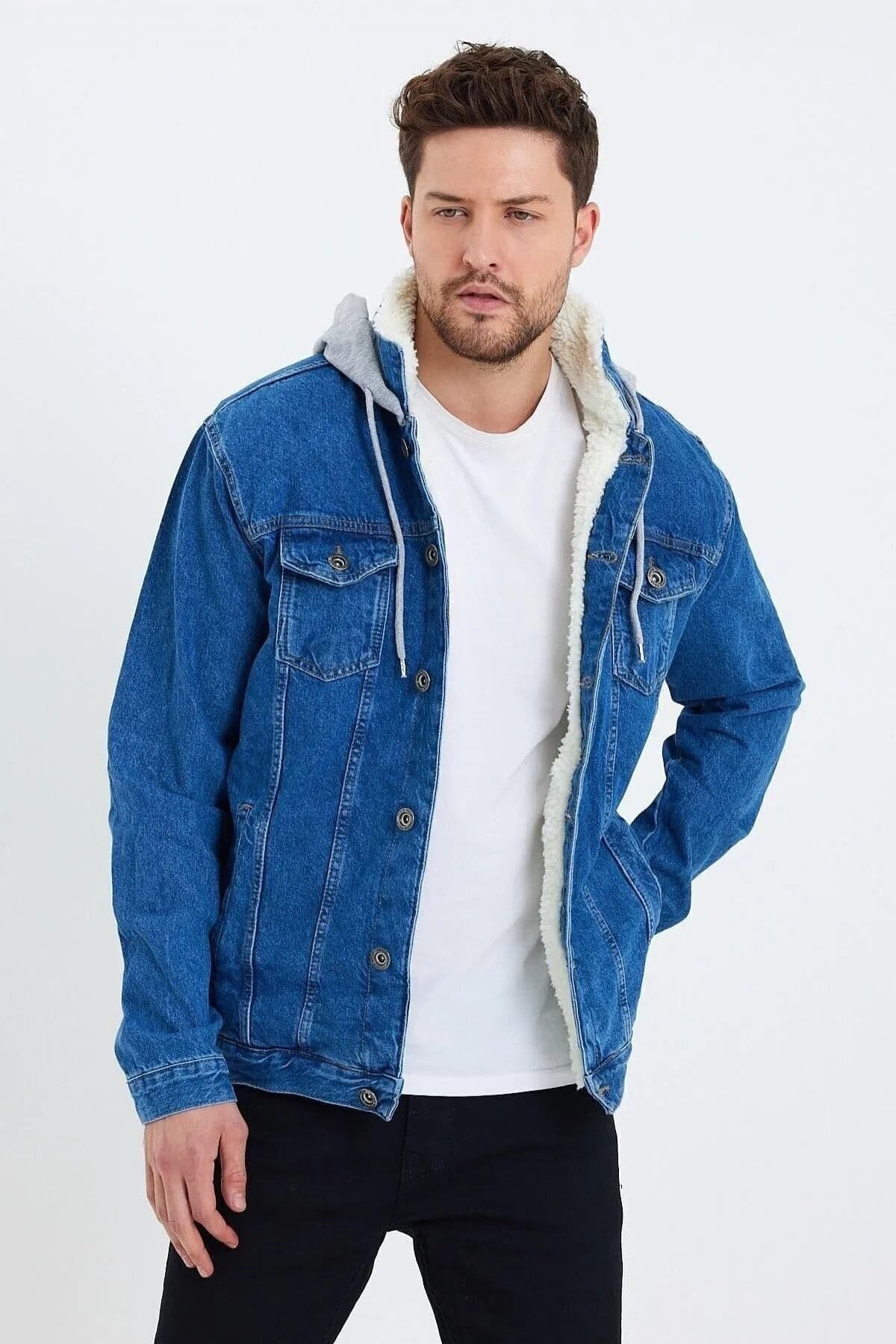 کاپشن جین مردانه DAMGA JEANS کلاهدار آستر خزدار آبی کاپشن جین مردانه DAMGA JEANS کلاهدار آستر خزدار آبی