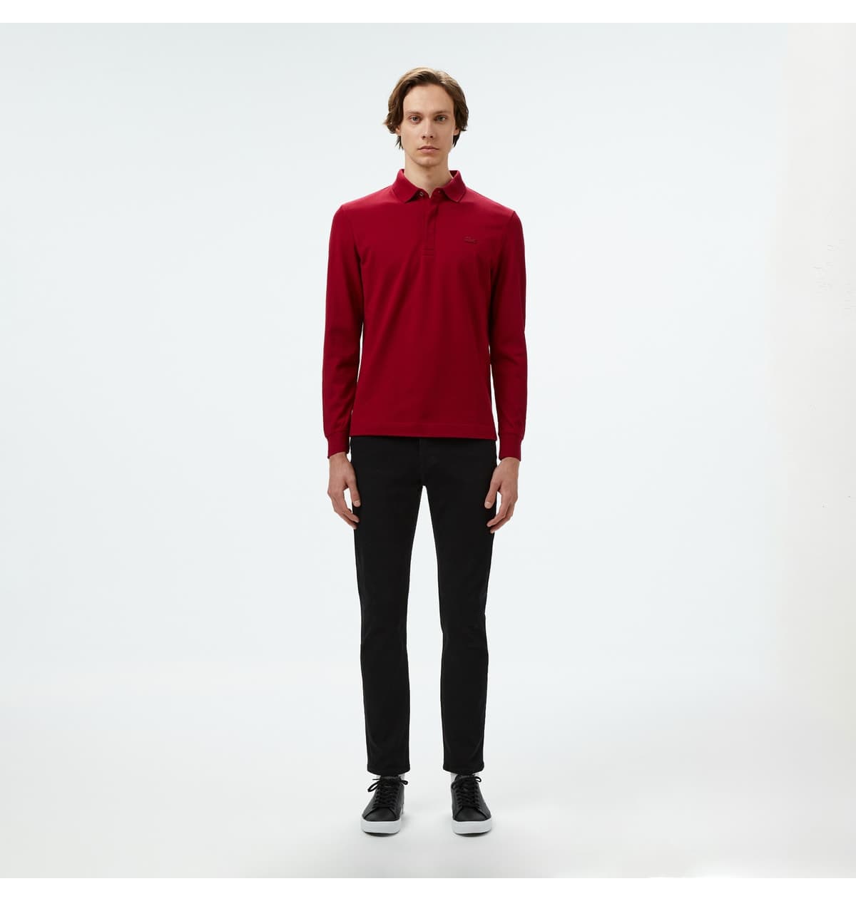 پولوشرت مردانه Lacoste فیت معمولی آستین بلند زرشکی مدل Paris پولوشرت مردانه Lacoste فیت معمولی آستین بلند زرشکی مدل Paris