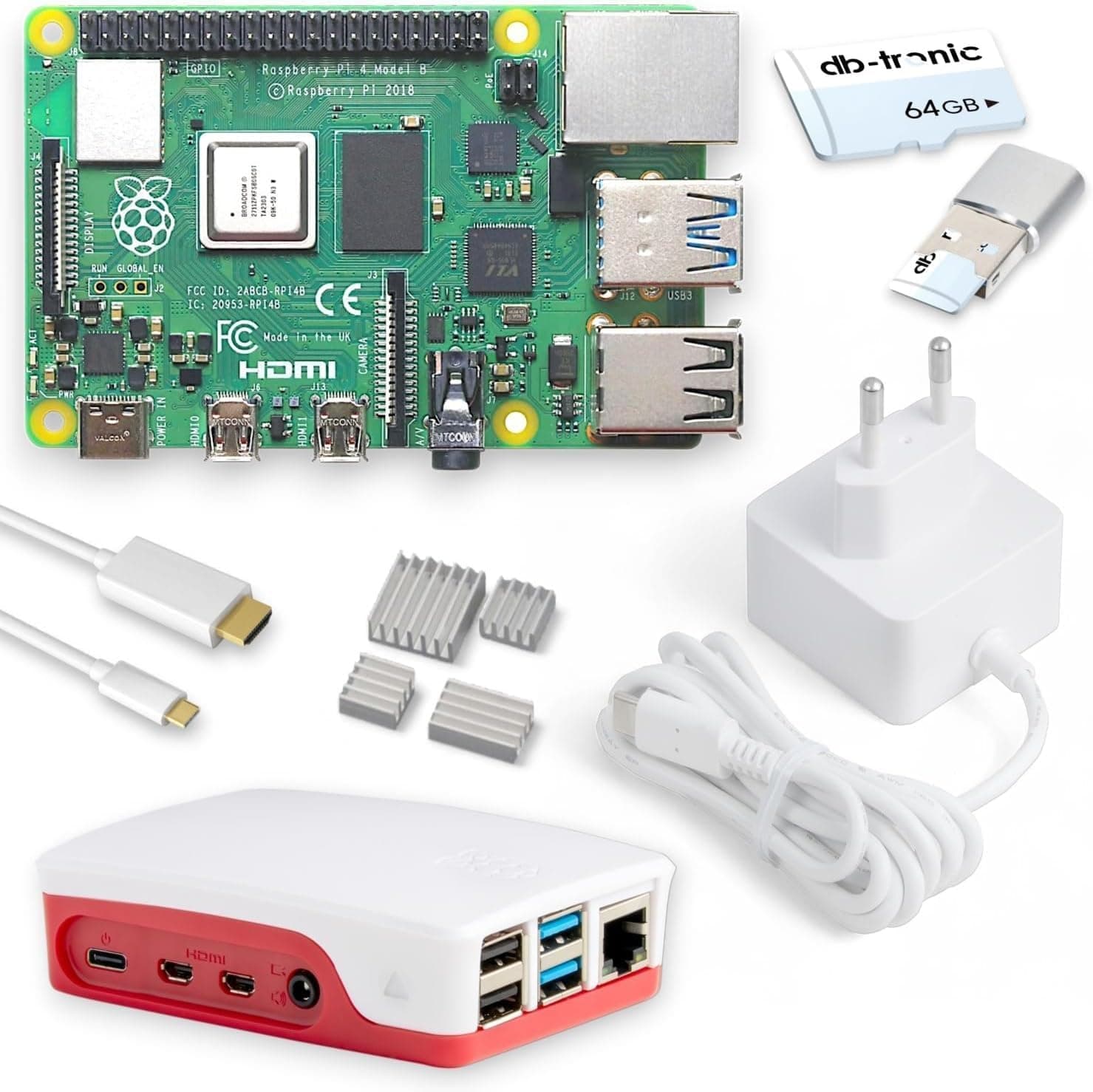 کیت استارتر Raspberry Pi 4 برند db-tronic با حافظه 64 GB و کیس مشکی کیت استارتر Raspberry Pi 4 برند db-tronic با حافظه 64 GB و کیس مشکی