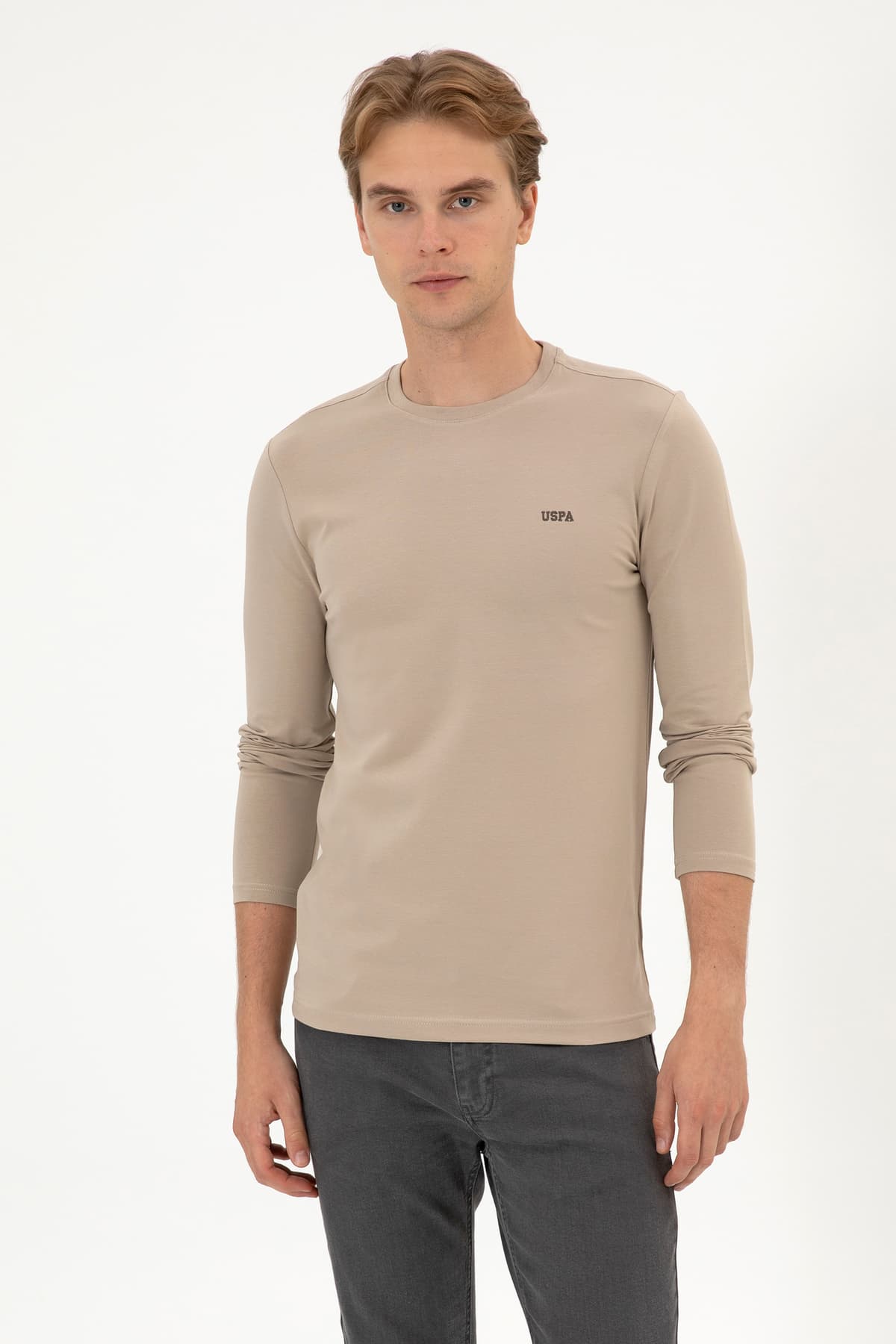 سوئیشرت مردانه U.S. Polo Assn. اسلیم فیت یقه گرد بژ تیره Süprem Basic 50313744-VR088 سوئیشرت مردانه U.S. Polo Assn. اسلیم فیت یقه گرد بژ تیره Süprem Basic 50313744-VR088
