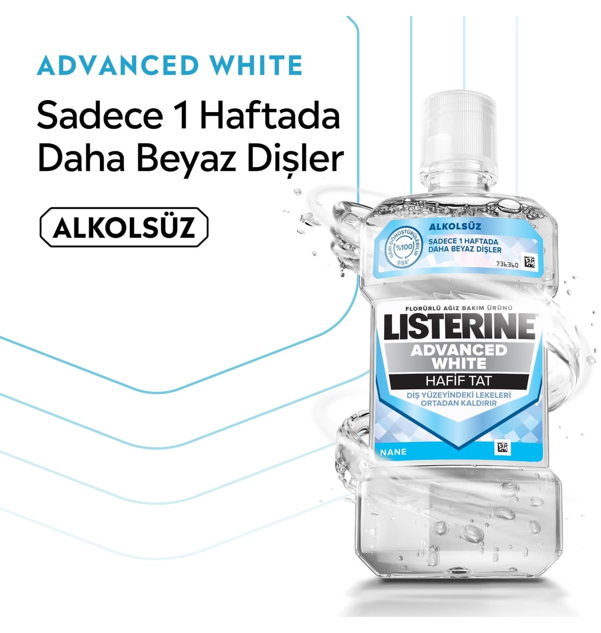 دهانشویه Listerine Advanced White طعم ملایم 500 ml دهانشویه Listerine Advanced White طعم ملایم 500 ml