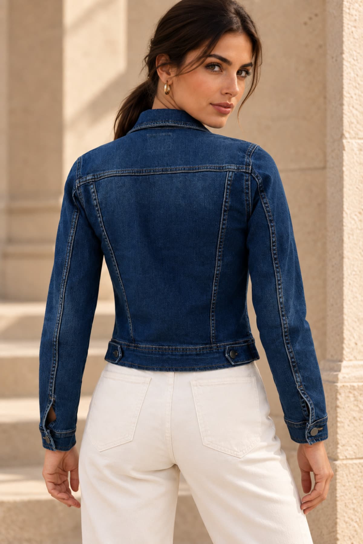 ژاکت جین کوتاه زنانه 1434 Polo State آبی تیره شستهشده Slim Fit ژاکت جین کوتاه زنانه 1434 Polo State آبی تیره شستهشده Slim Fit