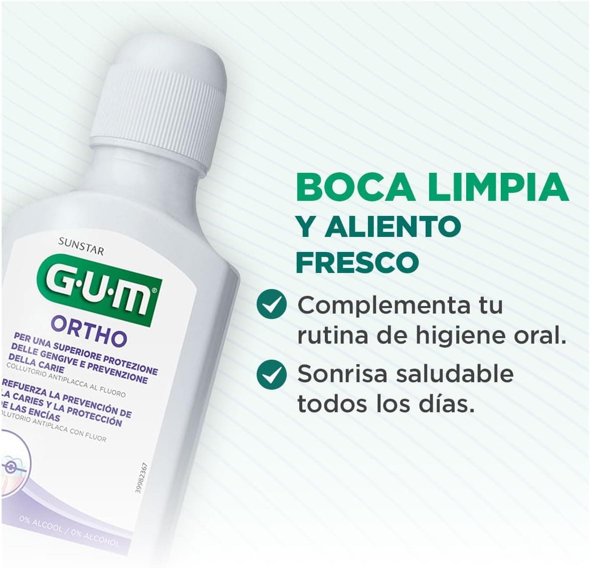 دهانشویه GUM Ortho طعم نعناع ملایم بدون الکل 300ml دهانشویه GUM Ortho طعم نعناع ملایم بدون الکل 300ml