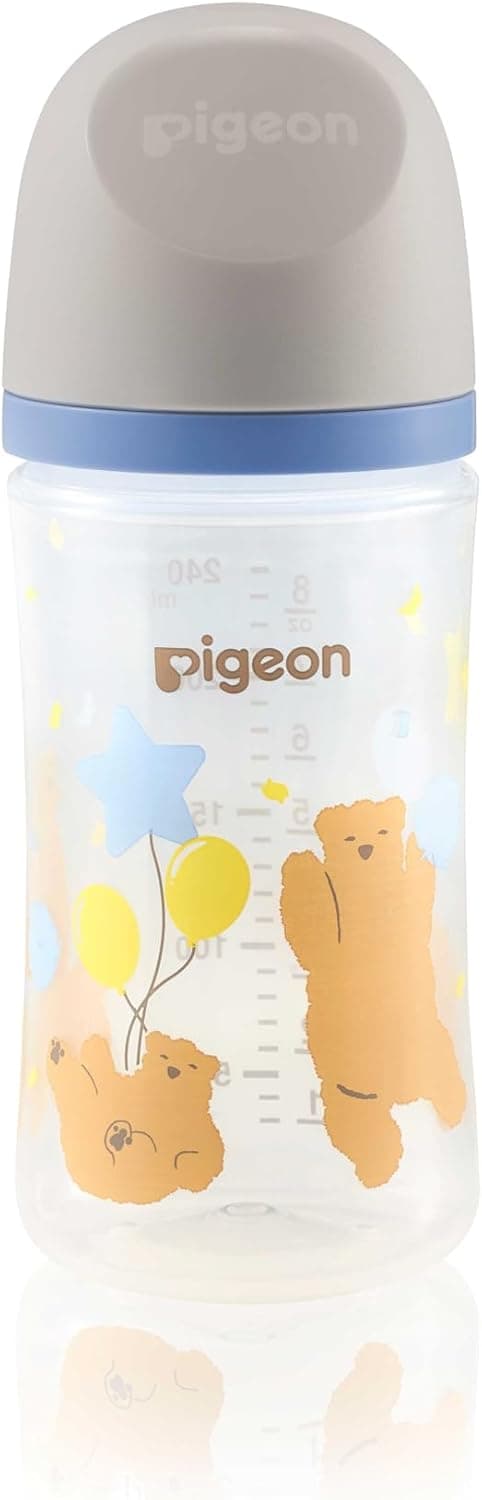 شیشه شیر Pigeon Softouch Wide Neck Peristaltic PLUS طرحدار سرشیر متوسط بدون BPA 240ml شیشه شیر Pigeon Softouch Wide Neck Peristaltic PLUS طرحدار سرشیر متوسط بدون BPA 240ml