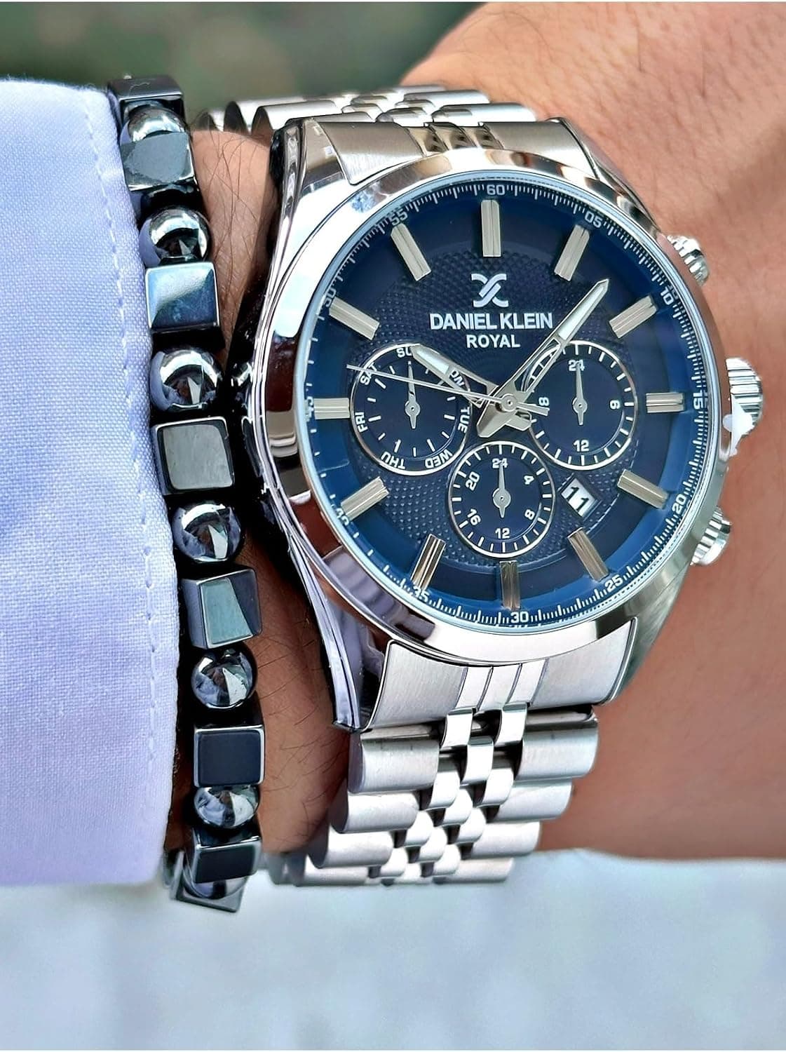 ساعت مچی مردانه Daniel Klein سری Royal نقرهای صفحه سرمهای بند فلزی ساعت مچی مردانه Daniel Klein سری Royal نقرهای صفحه سرمهای بند فلزی