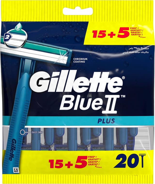 تیغ یکبار مصرف مردانه Gillette Blue II Plus بسته 15+5 عددی تیغ یکبار مصرف مردانه Gillette Blue II Plus بسته 15+5 عددی