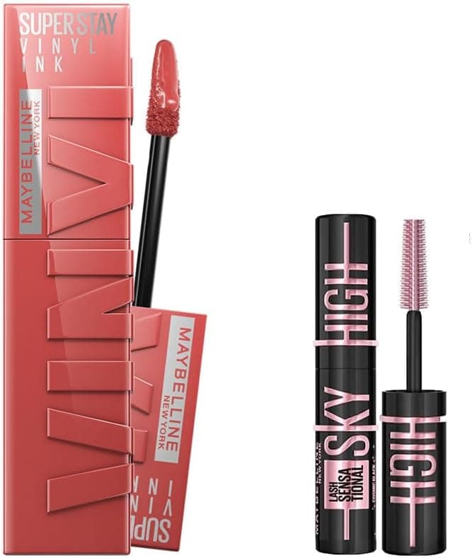 ست آرایشی Maybelline رژ لب مایع Vinyl Ink 15 Peachy و ماسکارا Cosmic Black ست آرایشی Maybelline رژ لب مایع Vinyl Ink 15 Peachy و ماسکارا Cosmic Black