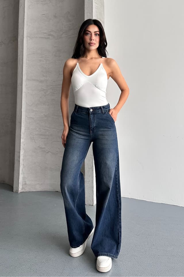 شلوار جین زنانه macharel jeans فاقبلند پالازو با جیب کناری شلوار جین زنانه macharel jeans فاقبلند پالازو با جیب کناری