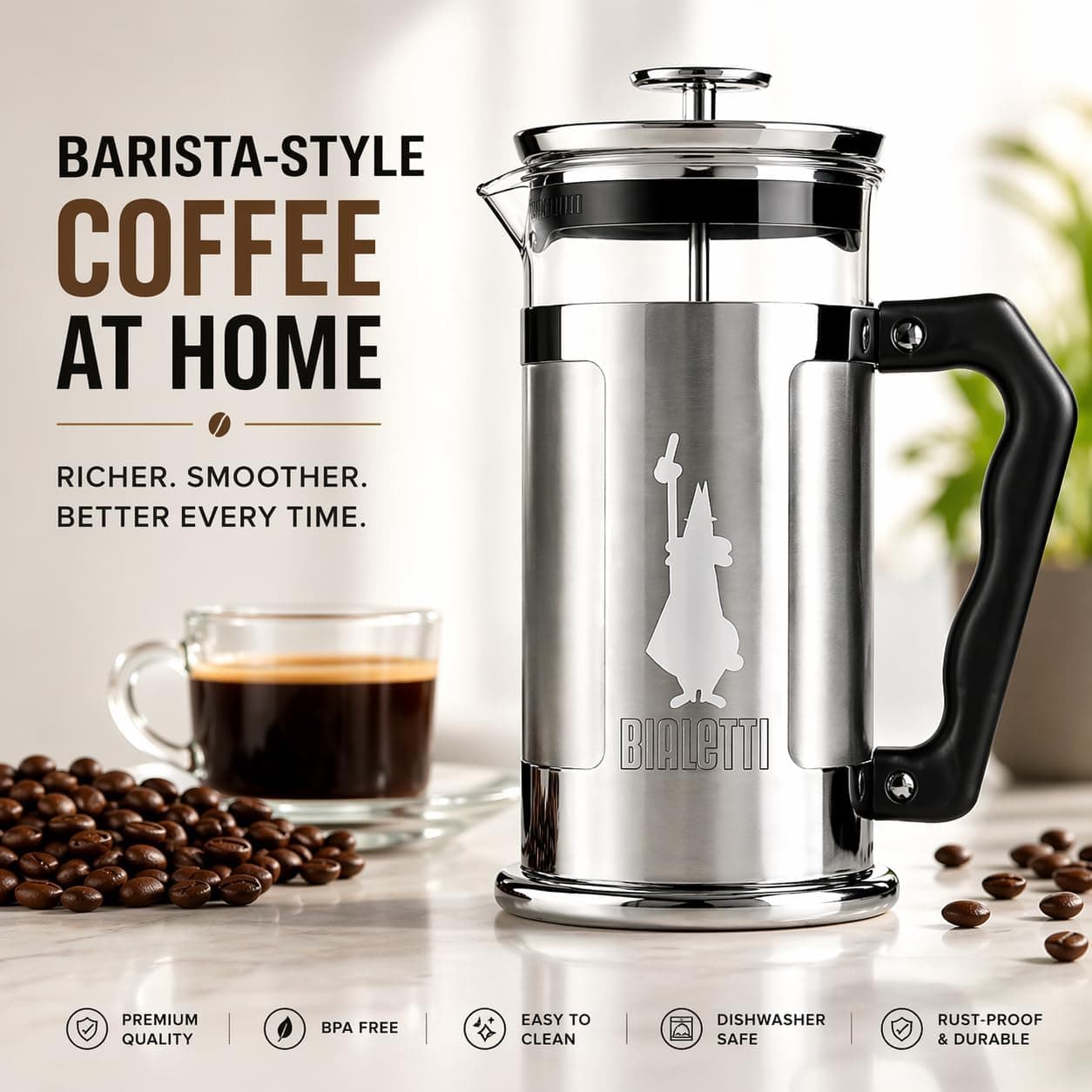 فرنچ پرس Bialetti Preziosa با ظرفیت 1L و بدنه استیل 18/10 فرنچ پرس Bialetti Preziosa با ظرفیت 1L و بدنه استیل 18/10