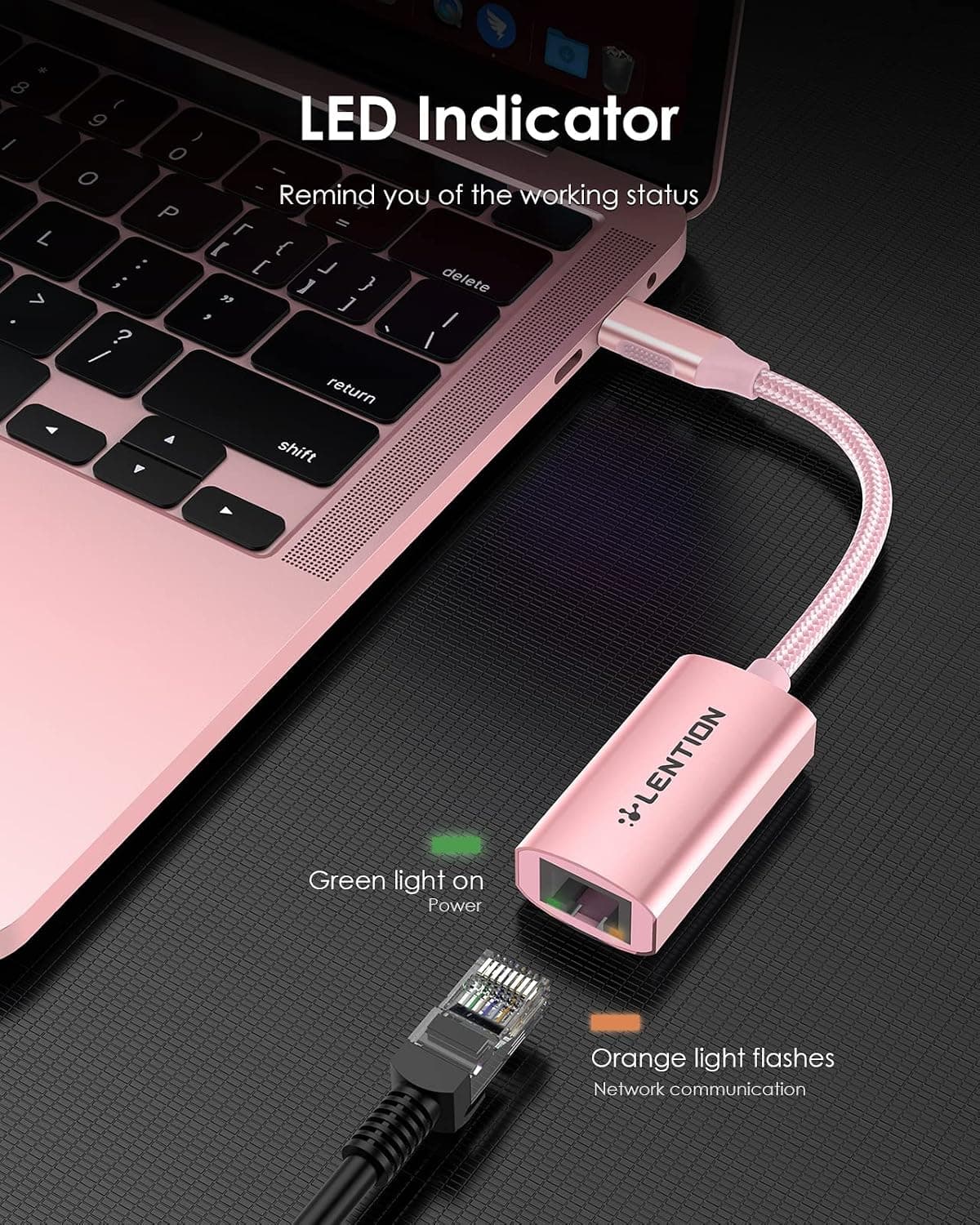 مبدل شبکه USB C به Ethernet RJ45 LENTION گیگابیتی رزگلد مدل CU604 مبدل شبکه USB C به Ethernet RJ45 LENTION گیگابیتی رزگلد مدل CU604