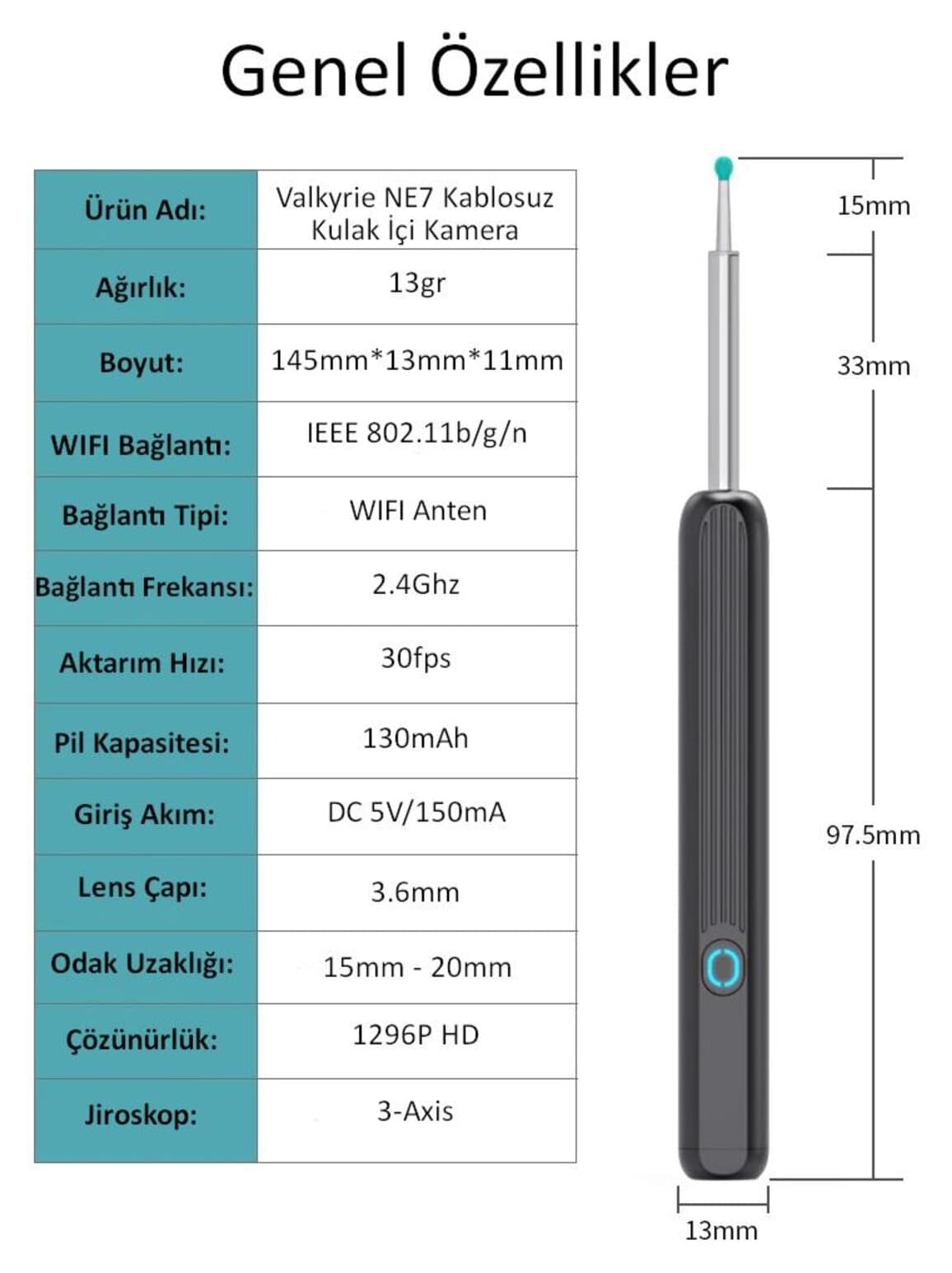 دوربین پاککننده گوش بیسیم WiFi valkyrie سازگار با iOS و Android مدل 1296P HD LED دوربین پاککننده گوش بیسیم WiFi valkyrie سازگار با iOS و Android مدل 1296P HD LED