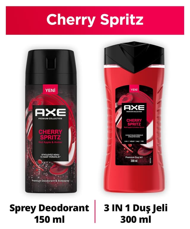 ژل حمام مردانه Axe Cherry Spritz 300 ml به همراه دئودورانت 150 ml ژل حمام مردانه Axe Cherry Spritz 300 ml به همراه دئودورانت 150 ml
