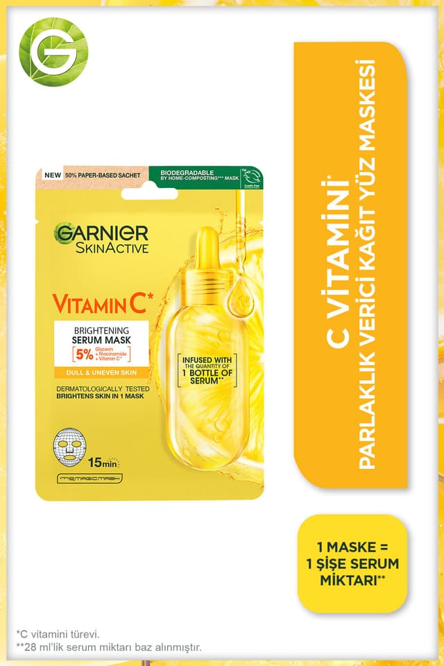 ماسک ورقهای صورت Garnier روشنکننده حاوی 5% ویتامین C، گلیسیرین و نیاسینامید وگان و بدون تست حیوانی ماسک ورقهای صورت Garnier روشنکننده حاوی 5% ویتامین C، گلیسیرین و نیاسینامید وگان و بدون تست حیوانی