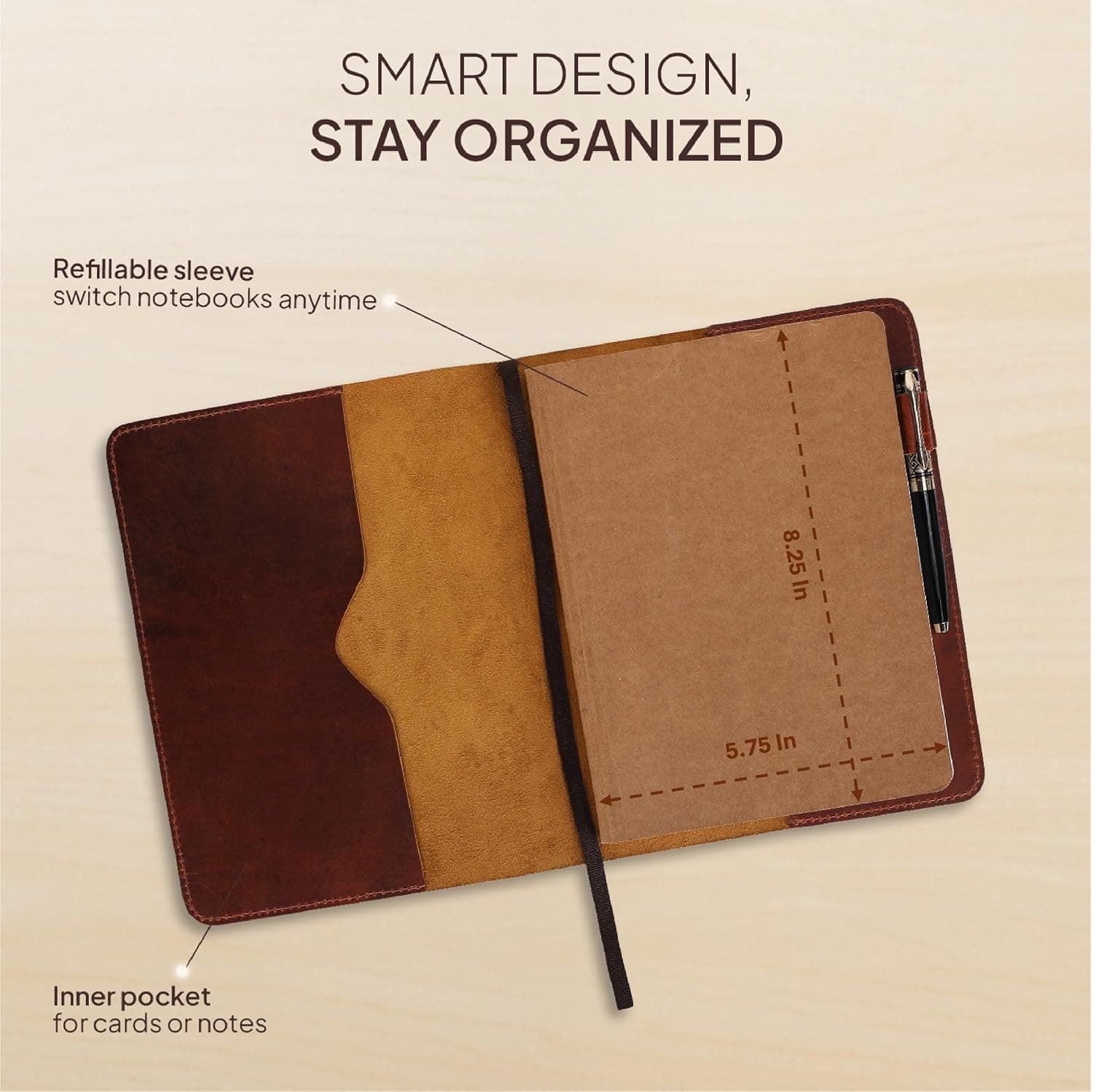 جلد دفتر یادداشت چرمی A5 برای Moleskine بزرگ The Antiq قابلتعویض دستساز رنگ قهوهای روشن جلد دفتر یادداشت چرمی A5 برای Moleskine بزرگ The Antiq قابلتعویض دستساز رنگ قهوهای روشن