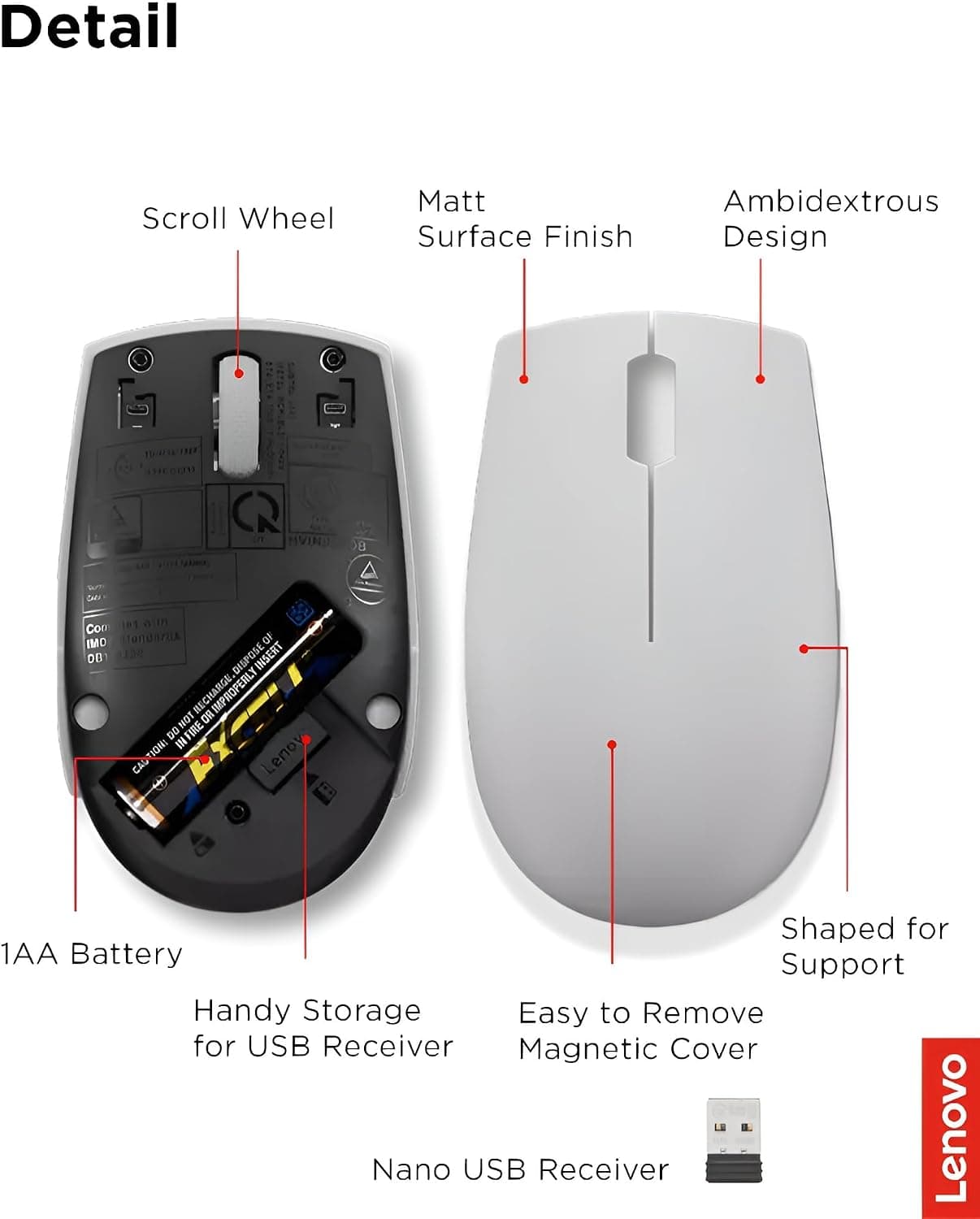 ماوس بیسیم Lenovo کامپکت خاکستری آرکتیک مدل 300 ماوس بیسیم Lenovo کامپکت خاکستری آرکتیک مدل 300