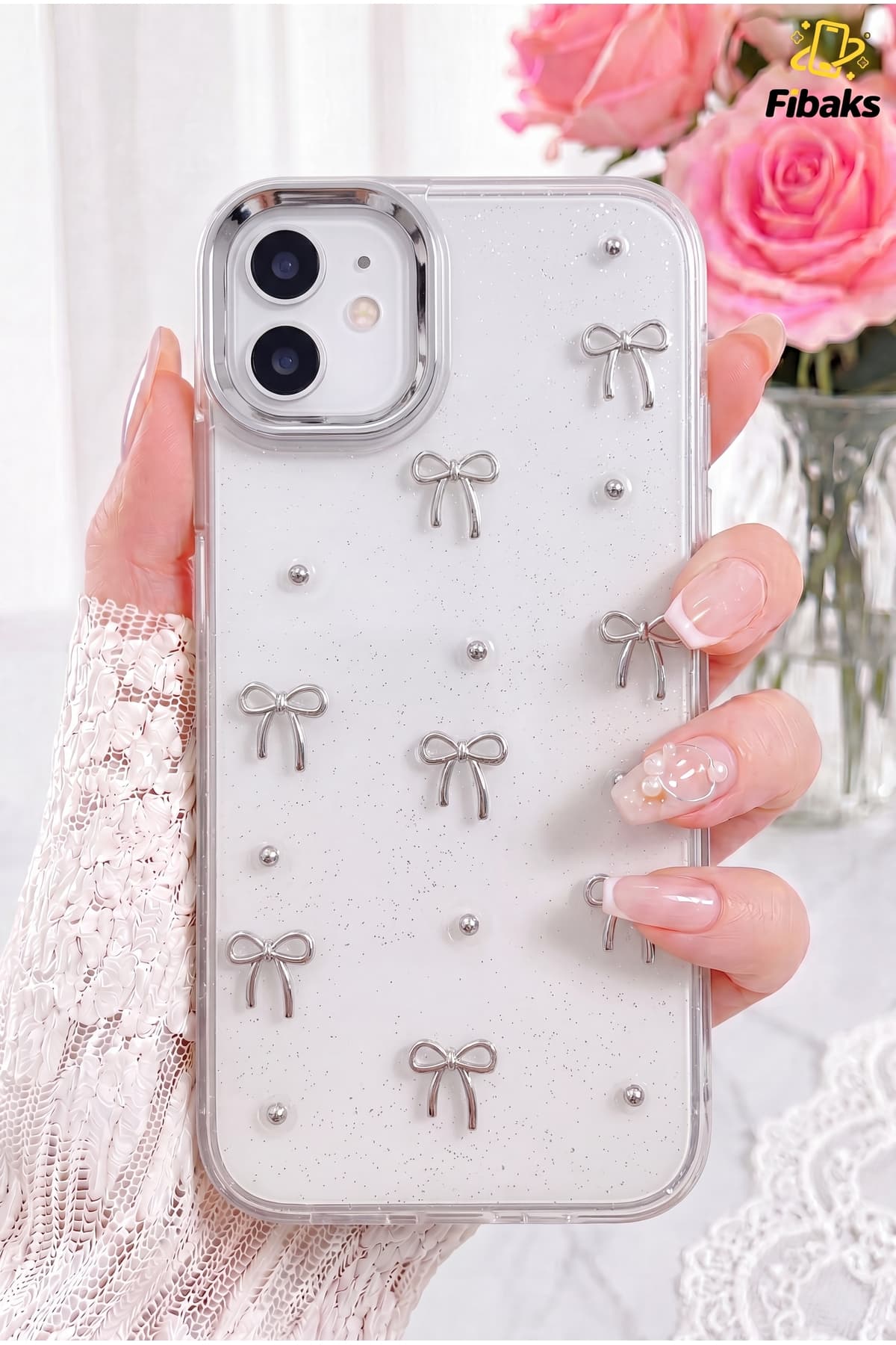 قاب گوشی Fibaks iPhone 11 طرح پاپیون شفاف اکلیلی نقرهای با برآمدگی دوربین براق قاب گوشی Fibaks iPhone 11 طرح پاپیون شفاف اکلیلی نقرهای با برآمدگی دوربین براق