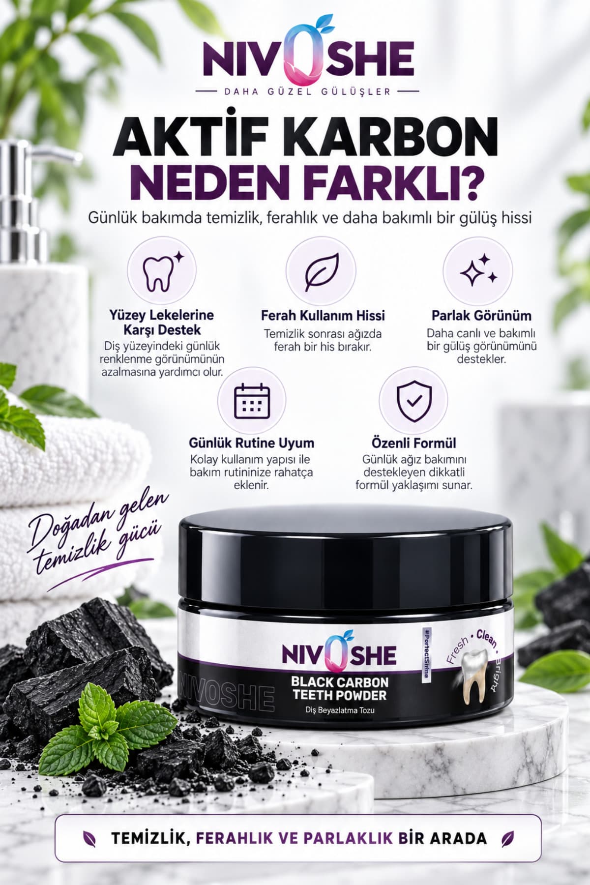 ژل سفیدکننده دندان NIVOSHE 75ml به همراه پودر Coal Karbon ژل سفیدکننده دندان NIVOSHE 75ml به همراه پودر Coal Karbon