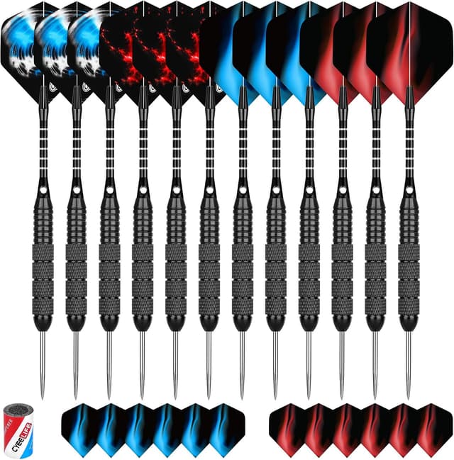 دارت نوک فلزی CyeeLife بسته 12 عددی استیل با 24 پره و تیزکن 22 g دارت نوک فلزی CyeeLife بسته 12 عددی استیل با 24 پره و تیزکن 22 g