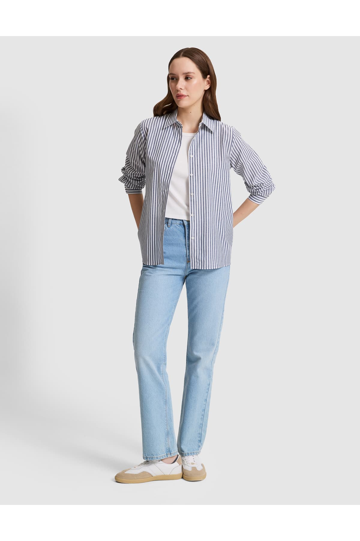پیراهن زنانه Pierre Cardin آستین بلند فیت راحت راهراه سرمهای مدل 50318226-VR033 پیراهن زنانه Pierre Cardin آستین بلند فیت راحت راهراه سرمهای مدل 50318226-VR033