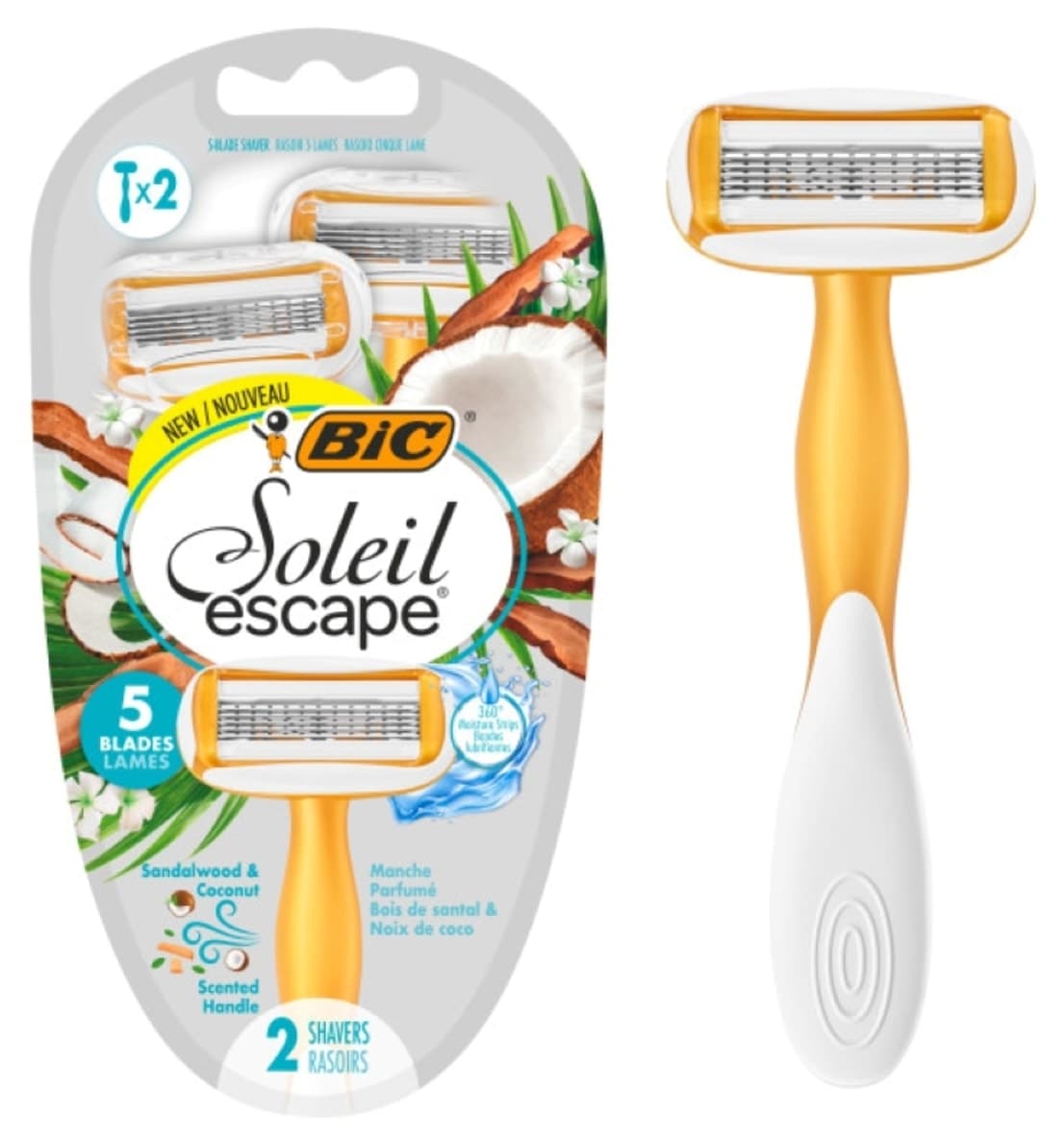تیغ اصلاح زنانه Bic 5 تیغه نارگیل مدل Soleil Escape بسته 2 عددی تیغ اصلاح زنانه Bic 5 تیغه نارگیل مدل Soleil Escape بسته 2 عددی
