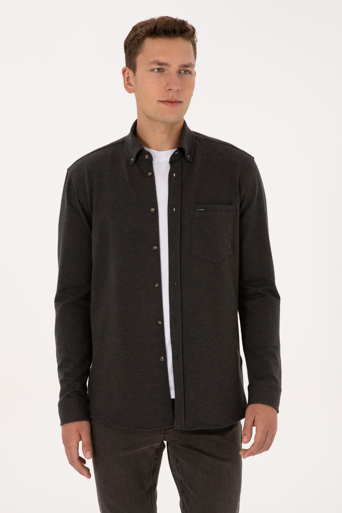 پیراهن مردانه U.S. Polo Assn. بافتنی خاکی جیبدار مدل 50308469-VR027 پیراهن مردانه U.S. Polo Assn. بافتنی خاکی جیبدار مدل 50308469-VR027