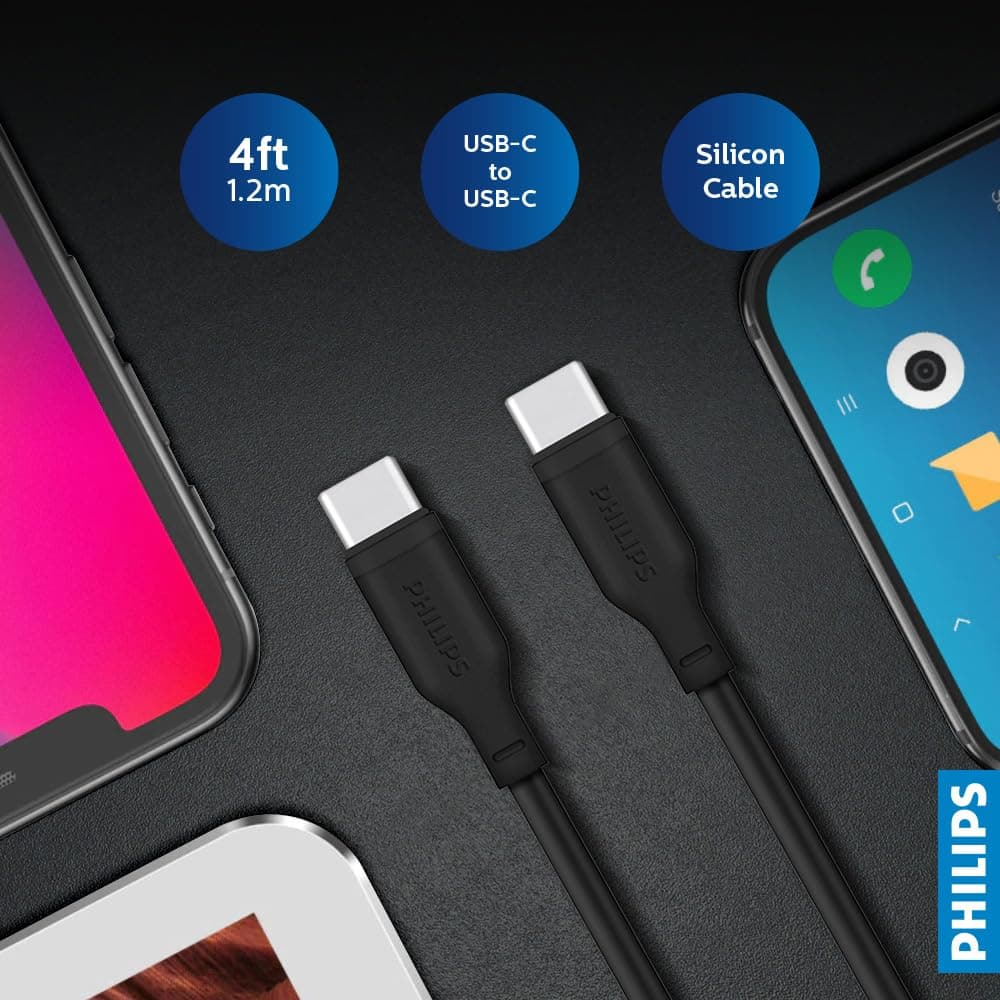 کابل مردانه Philips USB-C به USB-C کابل مردانه Philips USB-C به USB-C