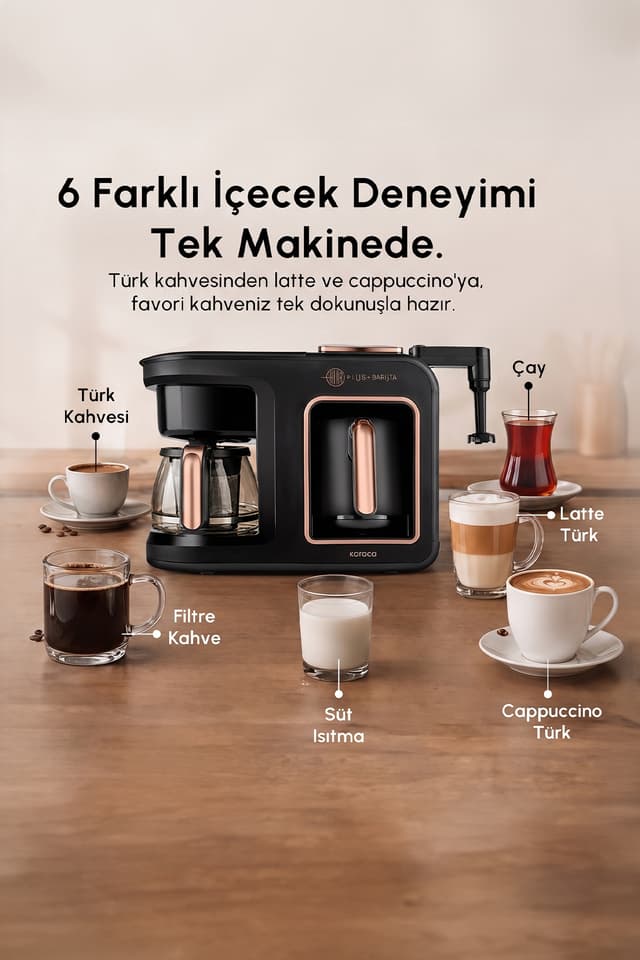 دستگاه قهوهساز Karaca تهیه لاته، کاپوچینو و قهوه ترک به سبک ذغالی مدل Hatır Plus Barista 6 in 1 مشکی مسی دستگاه قهوهساز Karaca تهیه لاته، کاپوچینو و قهوه ترک به سبک ذغالی مدل Hatır Plus Barista 6 in 1 مشکی مسی