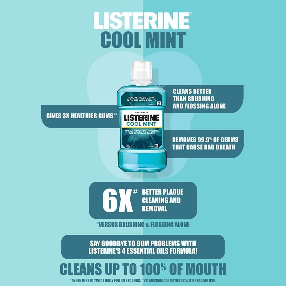 دهانشویه Listerine با طعم نعناع خنک 500 ml دهانشویه Listerine با طعم نعناع خنک 500 ml