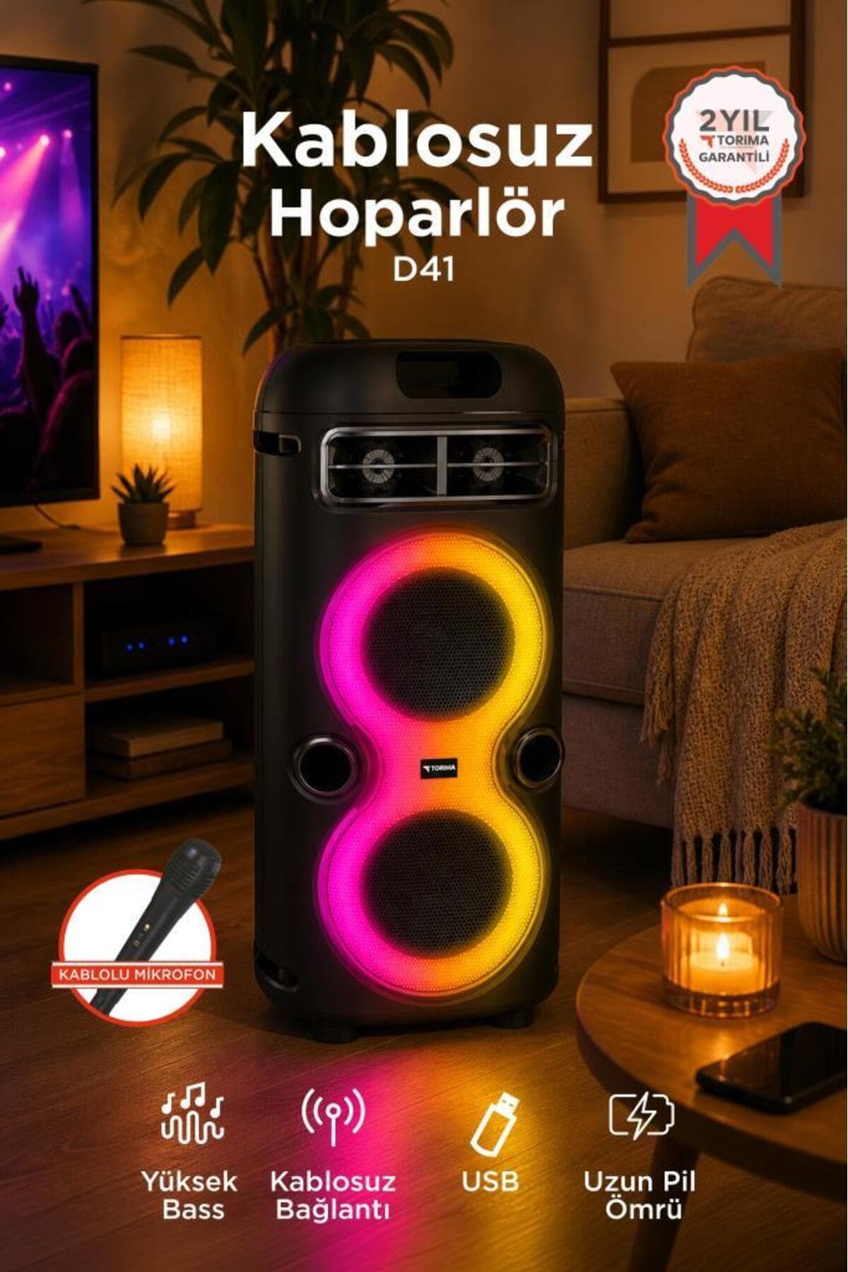 اسپیکر بلوتوث Torima قابل حمل با نور RGB و میکروفون مدل D41 مشکی اسپیکر بلوتوث Torima قابل حمل با نور RGB و میکروفون مدل D41 مشکی