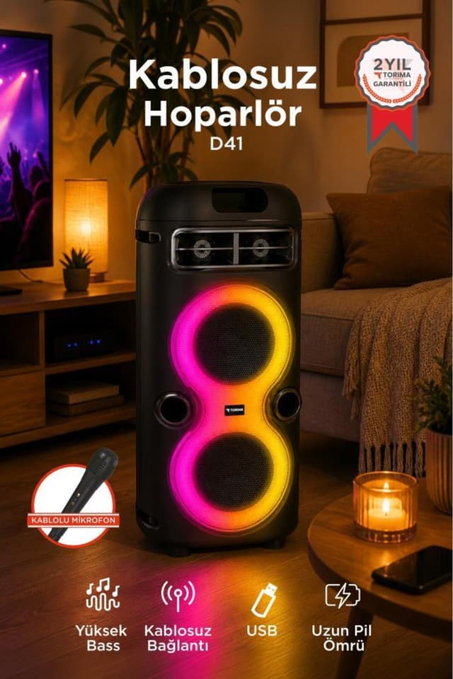 اسپیکر بلوتوث Torima قابل حمل با نور RGB و میکروفون مدل D41 مشکی اسپیکر بلوتوث Torima قابل حمل با نور RGB و میکروفون مدل D41 مشکی