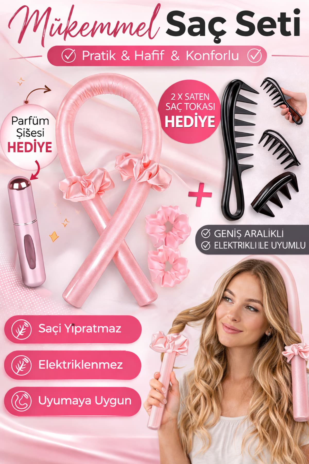 ست حالتدهنده مو بدون حرارت MAQYA KOZMETİK با بیگودی ساتن و شانه بازکننده ست حالتدهنده مو بدون حرارت MAQYA KOZMETİK با بیگودی ساتن و شانه بازکننده