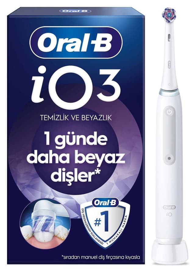 مسواک برقی شارژی سفید Oral-B با 1 سری مسواک و باتری بادوام مدل iO3 مسواک برقی شارژی سفید Oral-B با 1 سری مسواک و باتری بادوام مدل iO3