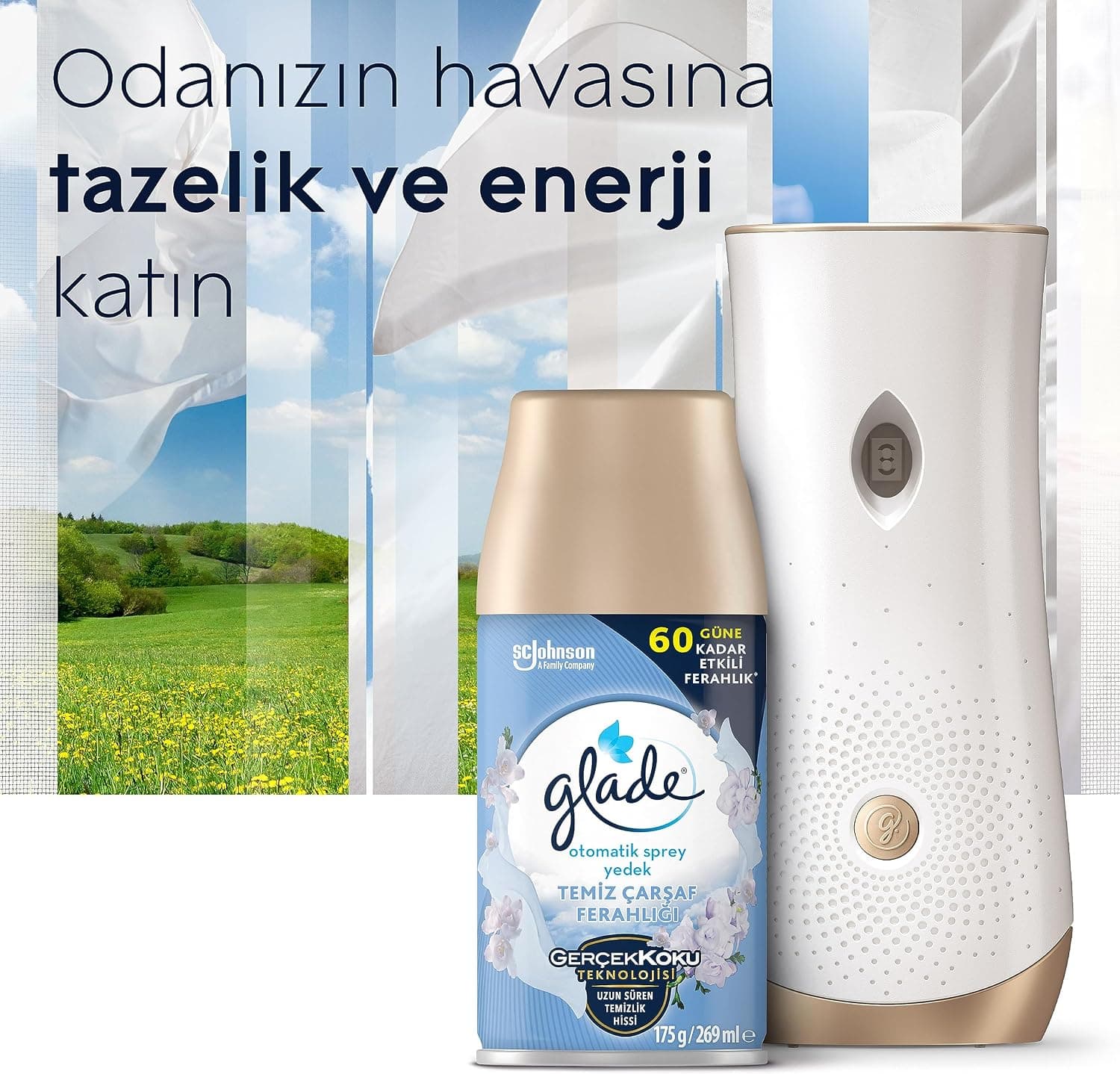 اسپری یدک خوشبوکننده خودکار Glade با رایحه ملحفه تمیز 60 روزه 1×269 mL اسپری یدک خوشبوکننده خودکار Glade با رایحه ملحفه تمیز 60 روزه 1×269 mL