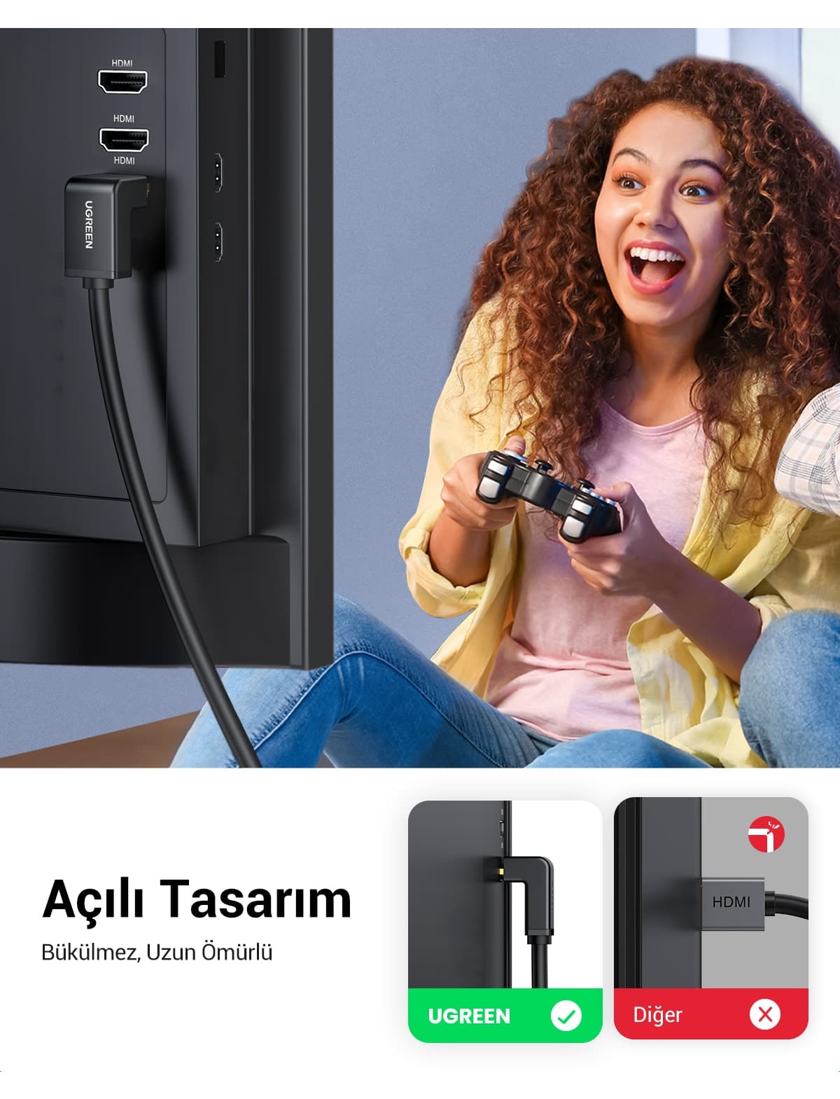 کابل HDMI 4K نری به نری Ugreen مشکی زاویهدار ۹۰ درجه 2m مدل 10173 کابل HDMI 4K نری به نری Ugreen مشکی زاویهدار ۹۰ درجه 2m مدل 10173