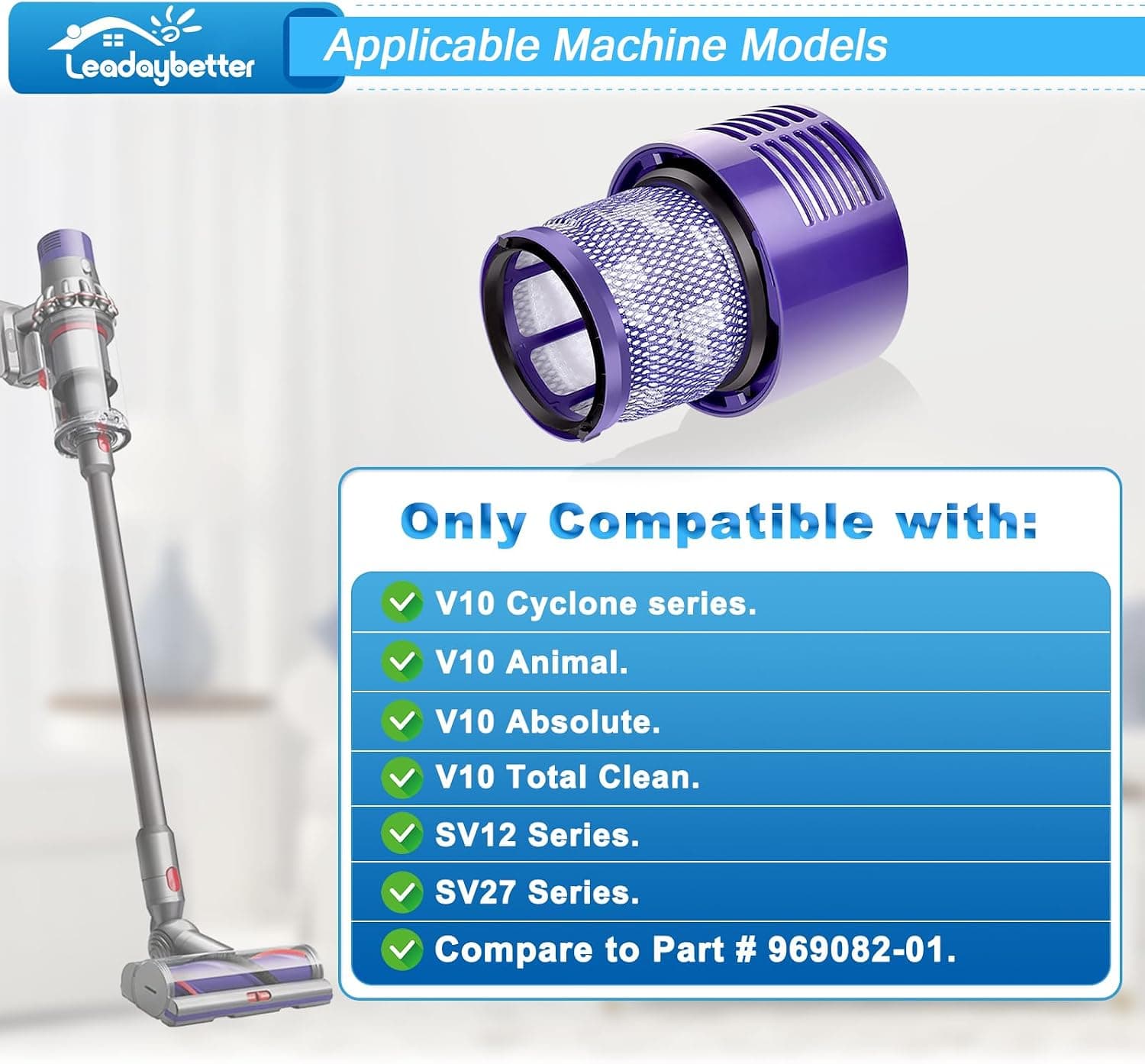 فیلتر جاروبرقی Leadaybetter مناسب Dyson V10 مدل 969082-01 بسته 2 عددی و 1 برس فیلتر جاروبرقی Leadaybetter مناسب Dyson V10 مدل 969082-01 بسته 2 عددی و 1 برس