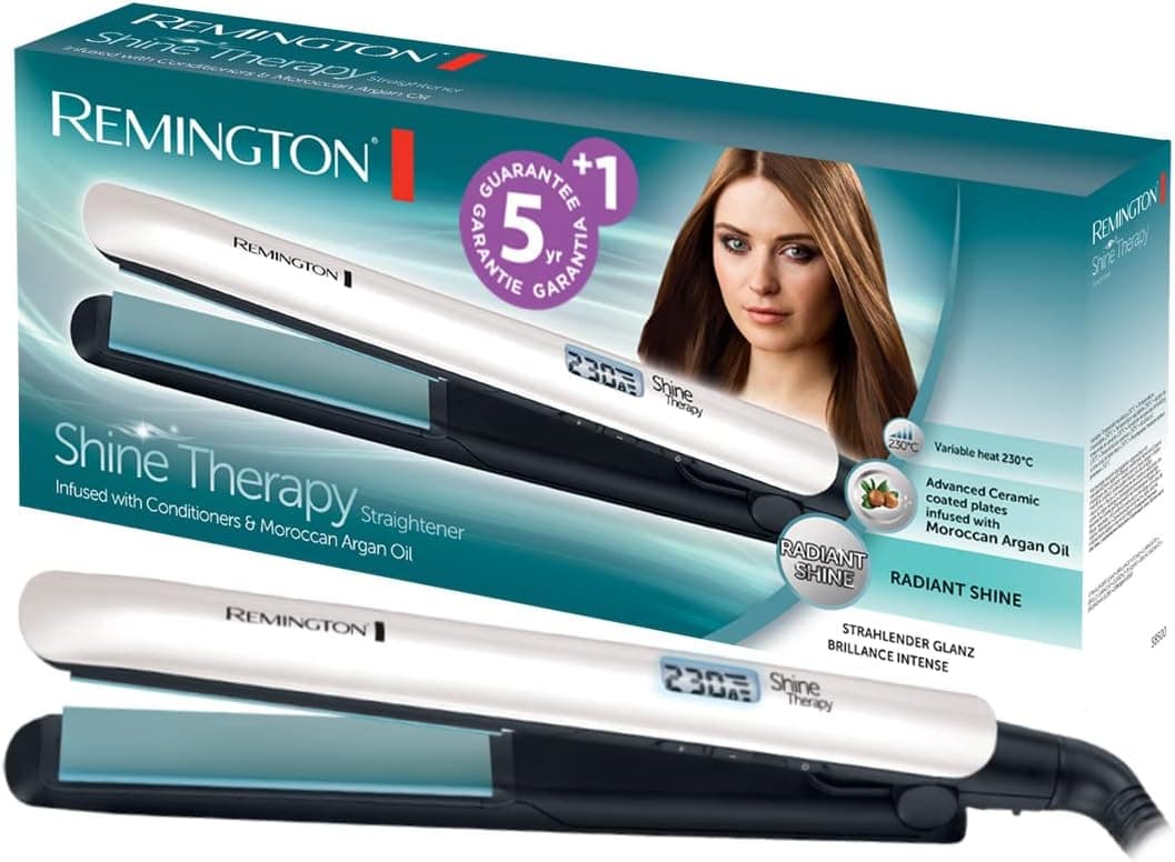 اتو مو Remington Shine Therapy با پوشش سرامیکی حاوی مواد میکروفعال، روغن آرگان مراکشی و ویتامین E، نمایشگر LCD، 150-230°C مدل S8500 اتو مو Remington Shine Therapy با پوشش سرامیکی حاوی مواد میکروفعال، روغن آرگان مراکشی و ویتامین E، نمایشگر LCD، 150-230°C مدل S8500