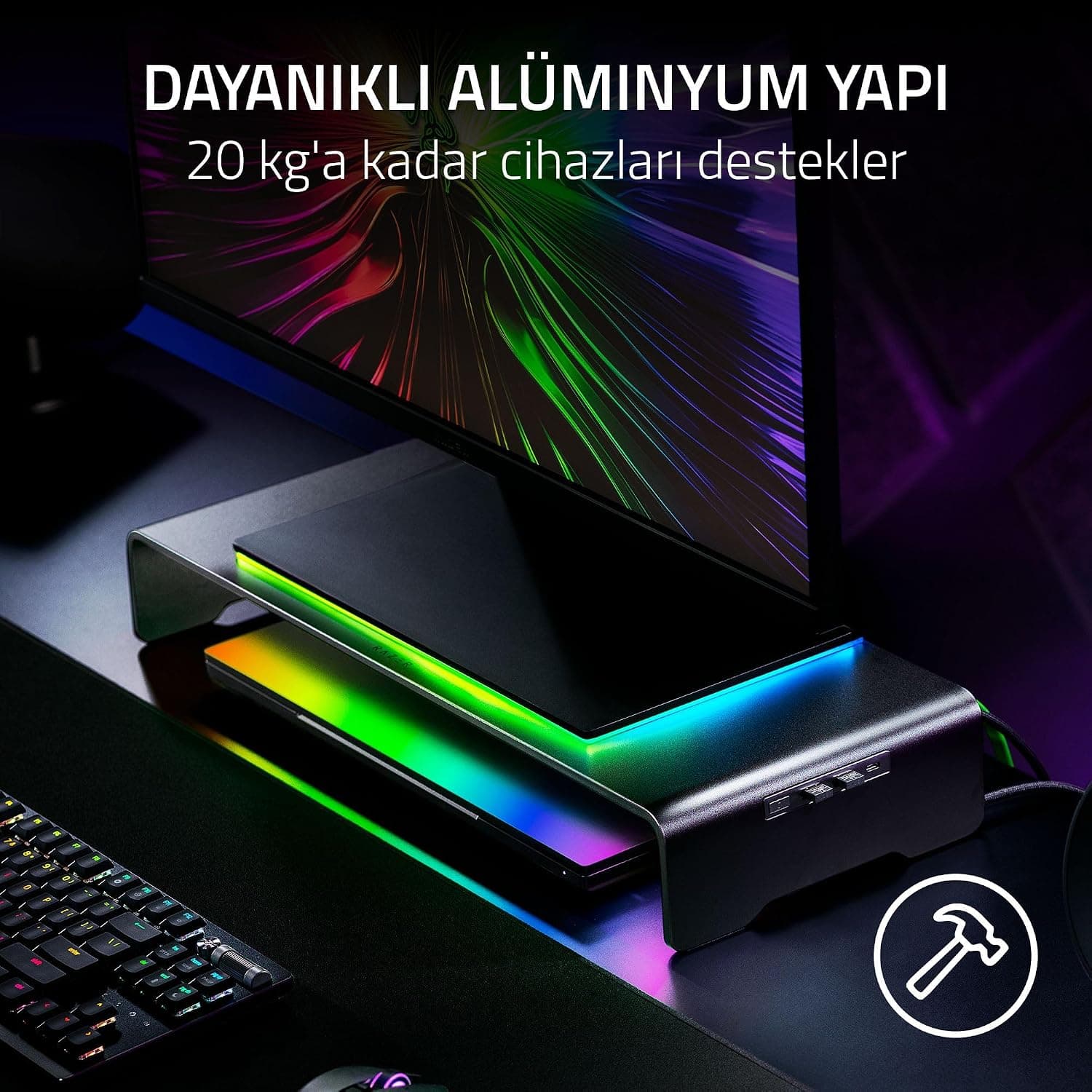 استند مانیتور Razer با نور RGB و هاب ۴ پورت USB-C مدل Chroma سیاه استند مانیتور Razer با نور RGB و هاب ۴ پورت USB-C مدل Chroma سیاه