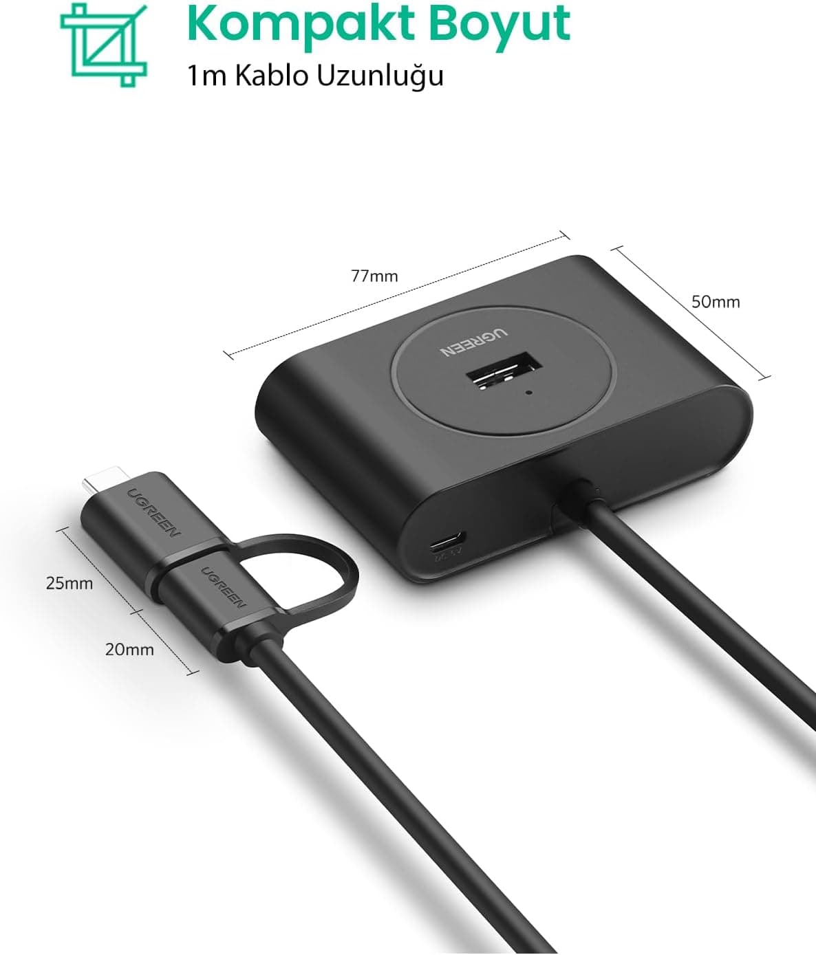 هاب 4 پورته USB 3.0 UGREEN با ورودی USB A/USB C مشکی 1 متر هاب 4 پورته USB 3.0 UGREEN با ورودی USB A/USB C مشکی 1 متر