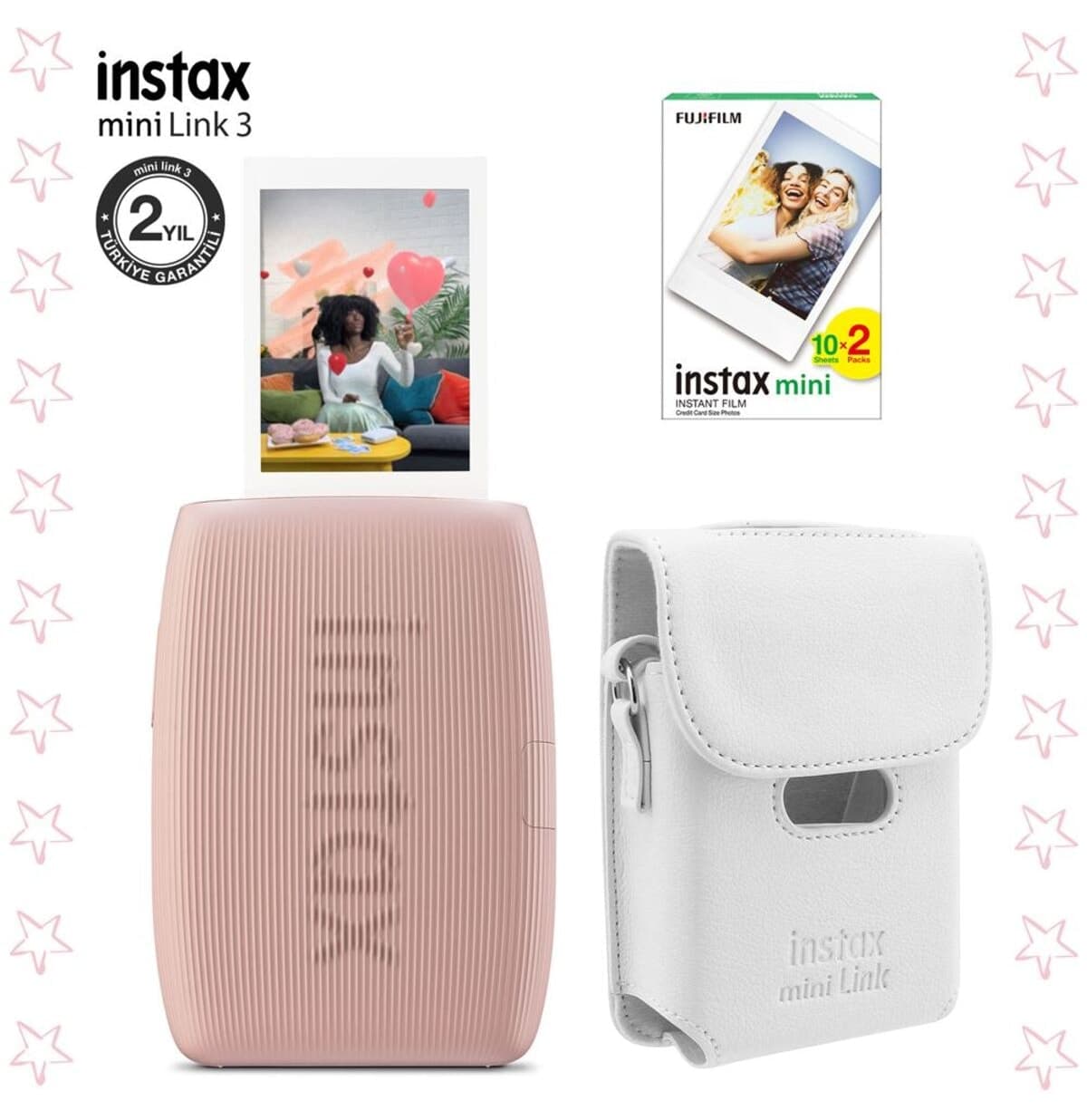 پرینتر موبایل Fujifilm Instax Mini Link 3 صورتی کیف سفید و 20 فیلم Mini پرینتر موبایل Fujifilm Instax Mini Link 3 صورتی کیف سفید و 20 فیلم Mini