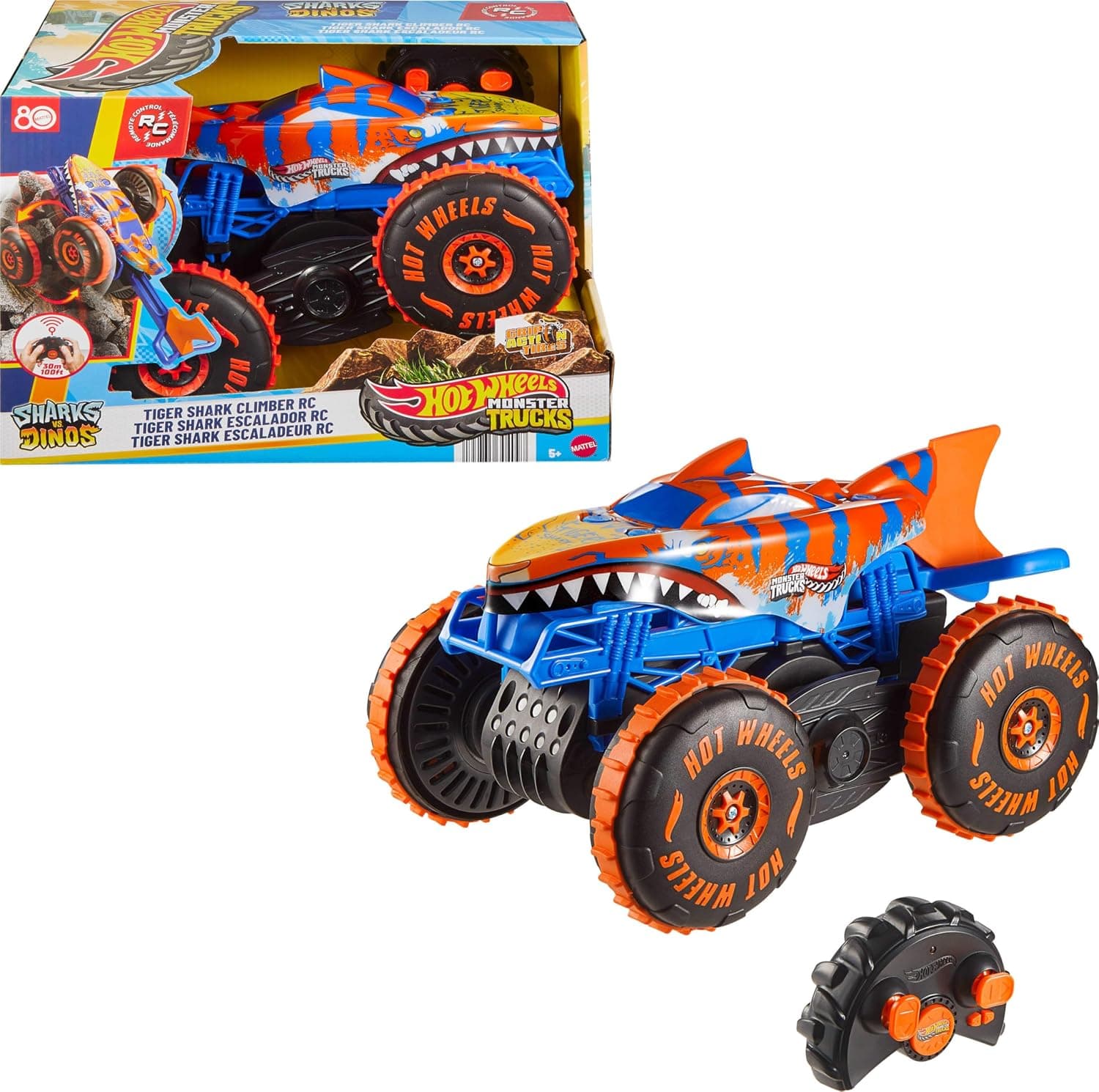 ماشین کنترلی Hot Wheels Monster Trucks Mega-Wrex با مقیاس 1:15، چراغ و صدا، مدل باتریخور ماشین کنترلی Hot Wheels Monster Trucks Mega-Wrex با مقیاس 1:15، چراغ و صدا، مدل باتریخور