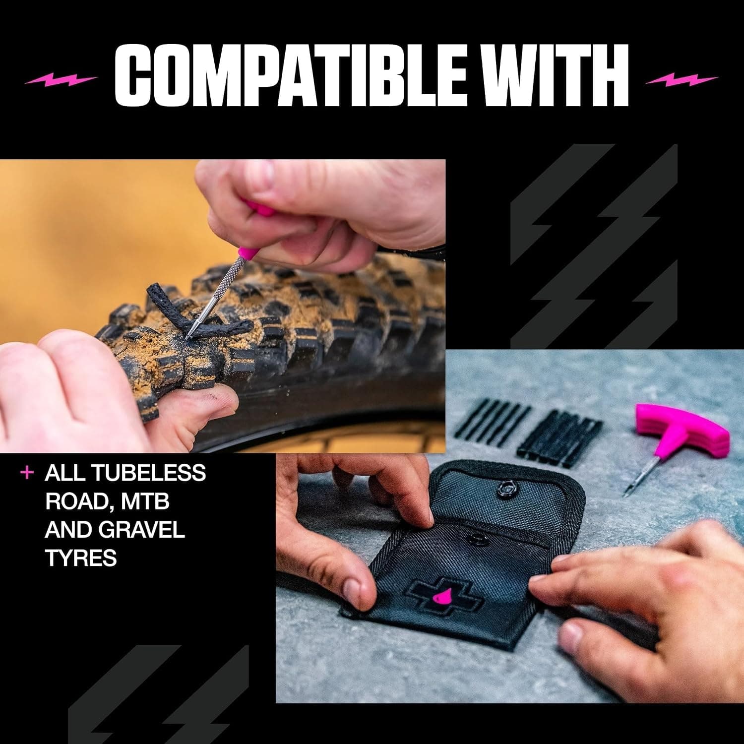 کیت تعمیر پنچری لاستیک تیوبلس دوچرخه MTB/Road/Gravel Muc-Off با Plugger و پلاگها کیت تعمیر پنچری لاستیک تیوبلس دوچرخه MTB/Road/Gravel Muc-Off با Plugger و پلاگها