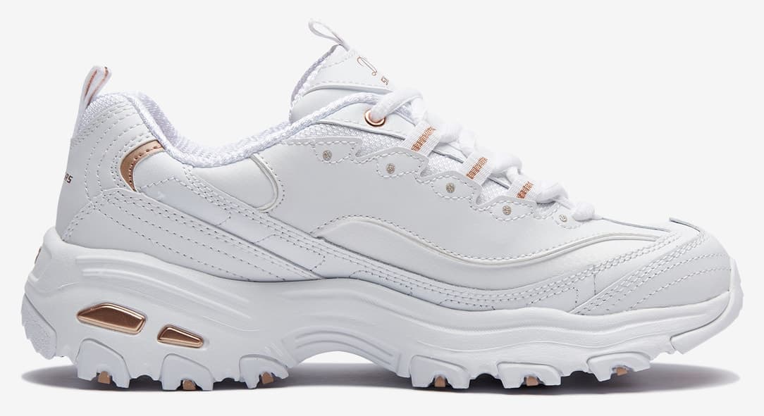 کفش اسنیکرز زنانه Skechers D'lites Biggest Fan سفید/صورتی/طلایی مدل 11931 WTRG کفش اسنیکرز زنانه Skechers D'lites Biggest Fan سفید/صورتی/طلایی مدل 11931 WTRG