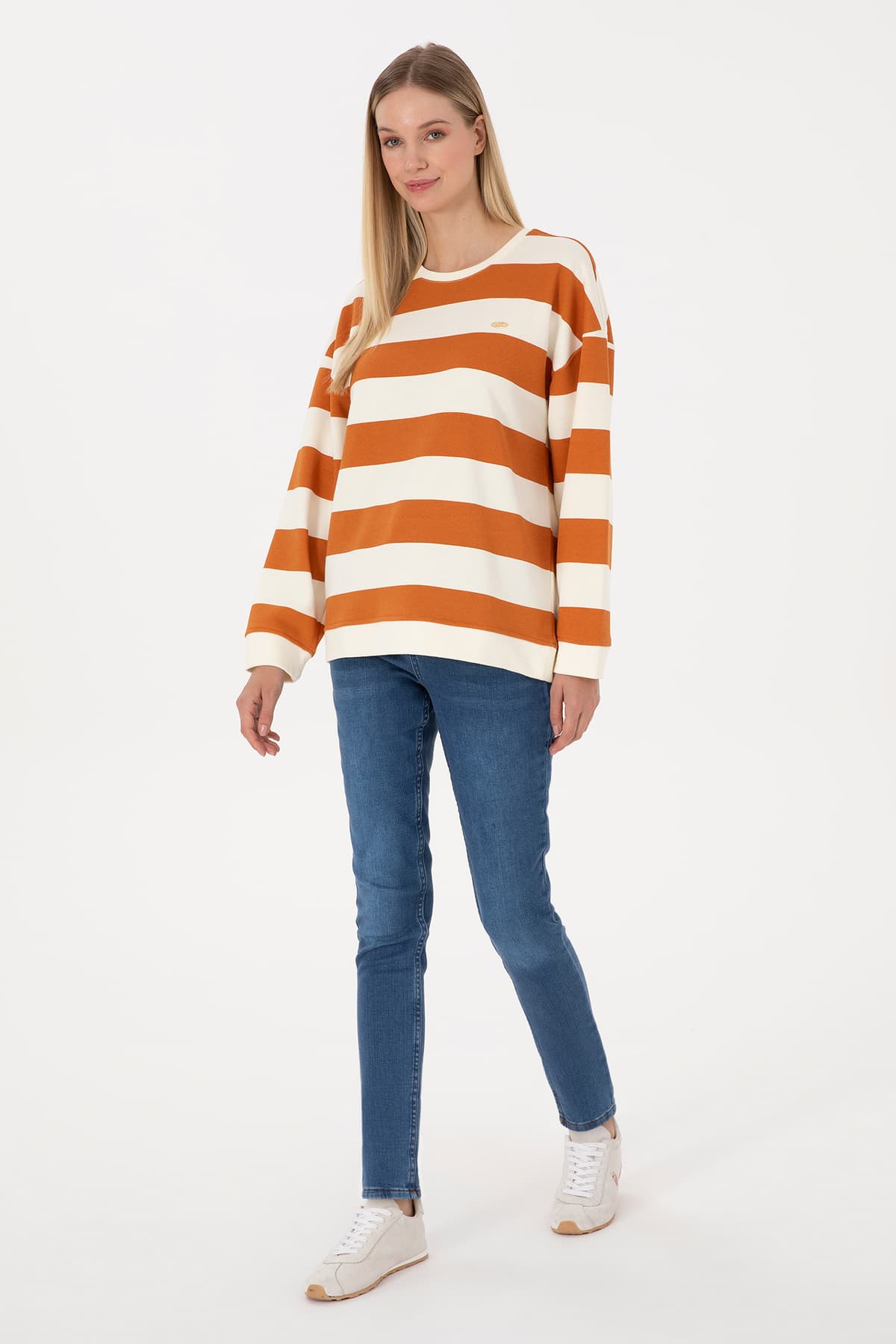 سوئیشرت زنانه U.S. Polo Assn. یقه گرد راهراه مسی مدل 50313563-VR182 سوئیشرت زنانه U.S. Polo Assn. یقه گرد راهراه مسی مدل 50313563-VR182