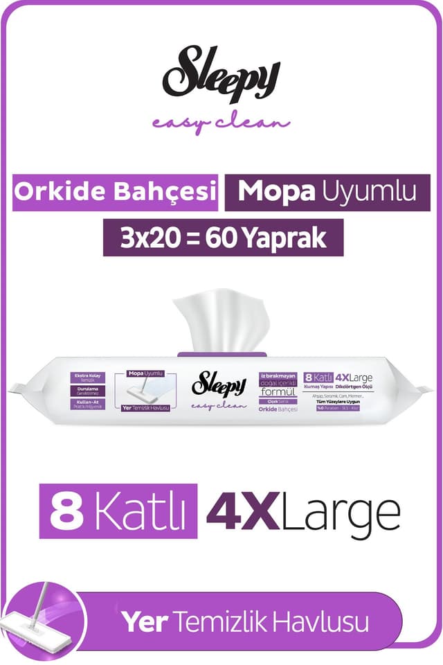 دستمال تمیزکننده کف Sleepy Easy Clean سازگار با موپ رایحه باغ ارکیده 3X20 (60 برگ) دستمال تمیزکننده کف Sleepy Easy Clean سازگار با موپ رایحه باغ ارکیده 3X20 (60 برگ)