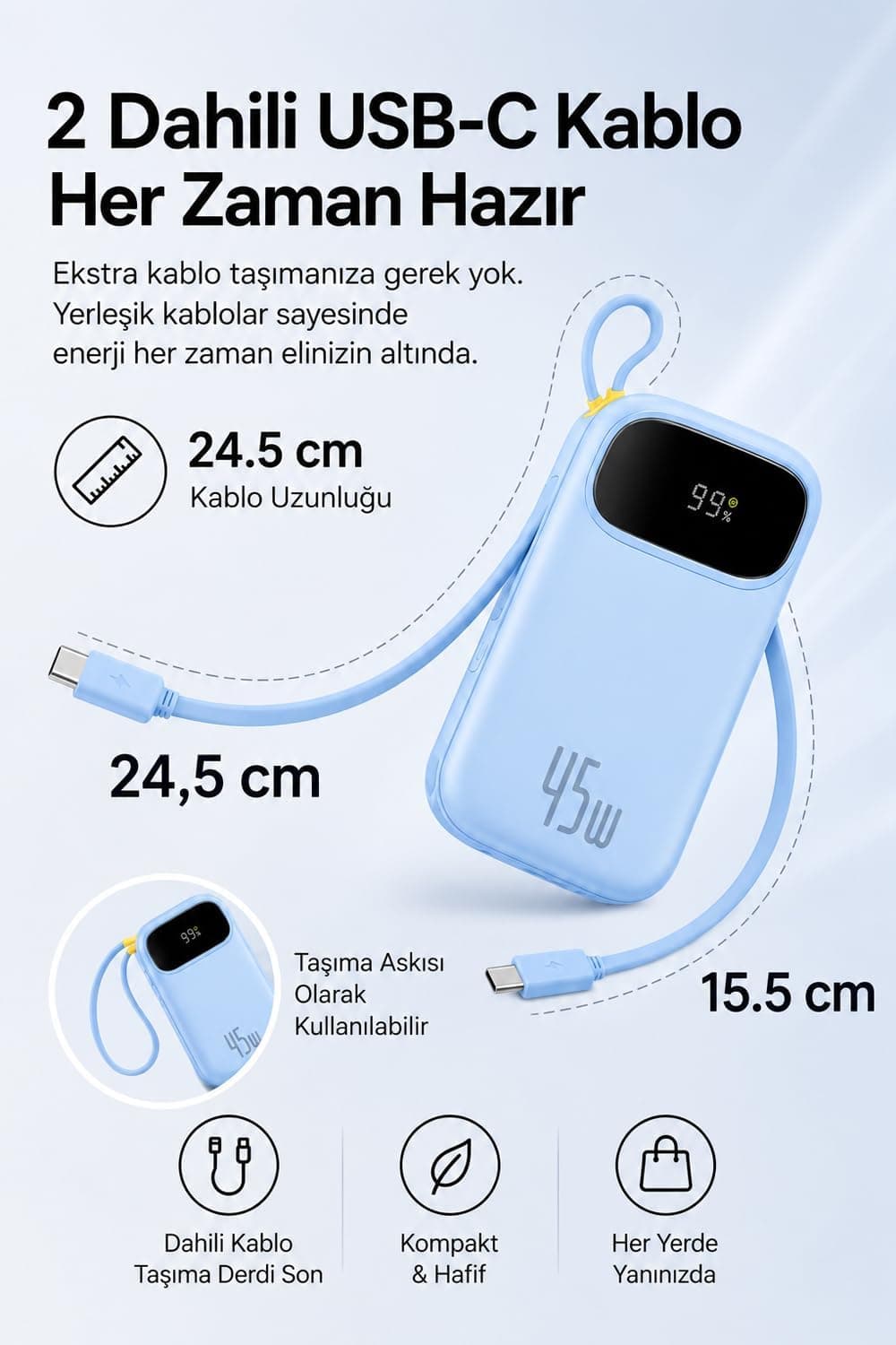 پاوربانک Baseus نمایشگر دیجیتال 20000mAh 45W شارژ سریع آبی مدل EnerFill FC31 پاوربانک Baseus نمایشگر دیجیتال 20000mAh 45W شارژ سریع آبی مدل EnerFill FC31