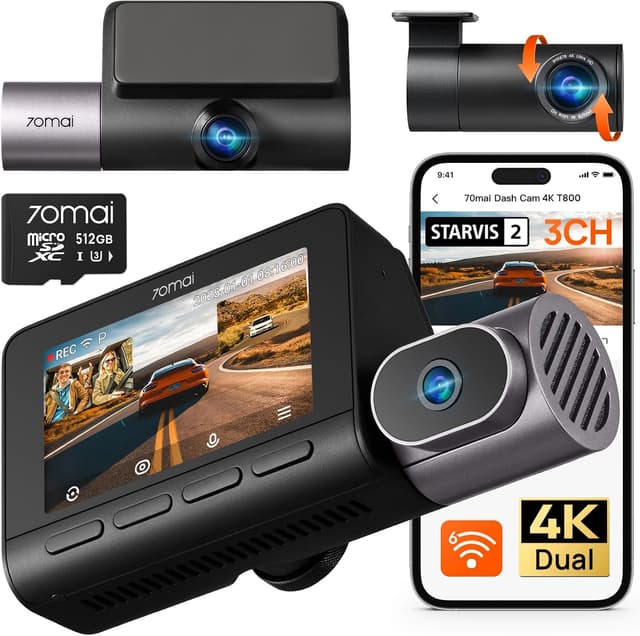 دوربین داشبورد خودرو 70mai سهکاناله 4K جلو، عقب و داخل کابین مدل T800 با کارت 512GB دوربین داشبورد خودرو 70mai سهکاناله 4K جلو، عقب و داخل کابین مدل T800 با کارت 512GB